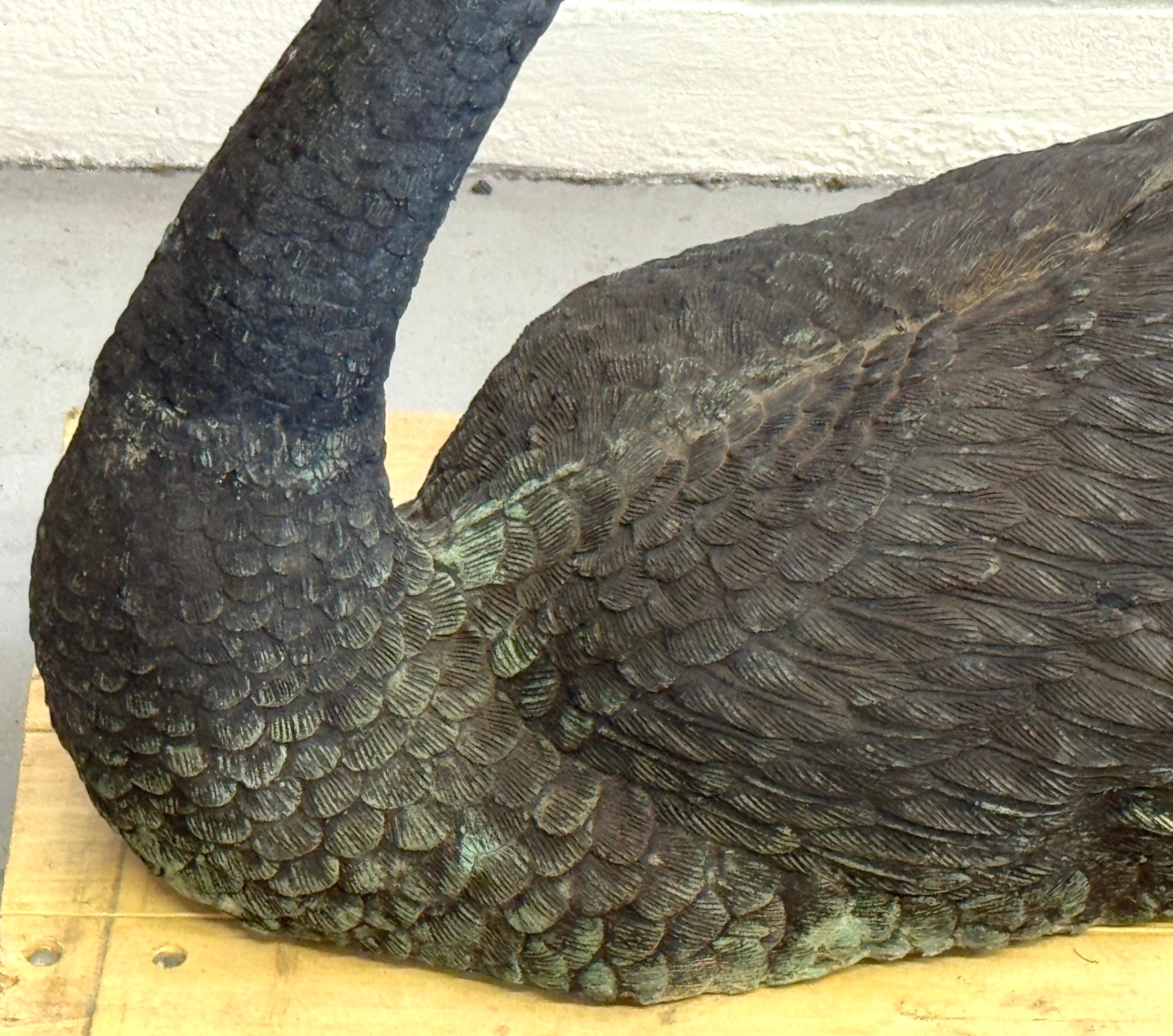 Pair of Life-Size Patinated Bronze Garden Swans, France, 20th Century (Pre-WWII) For Sale 13