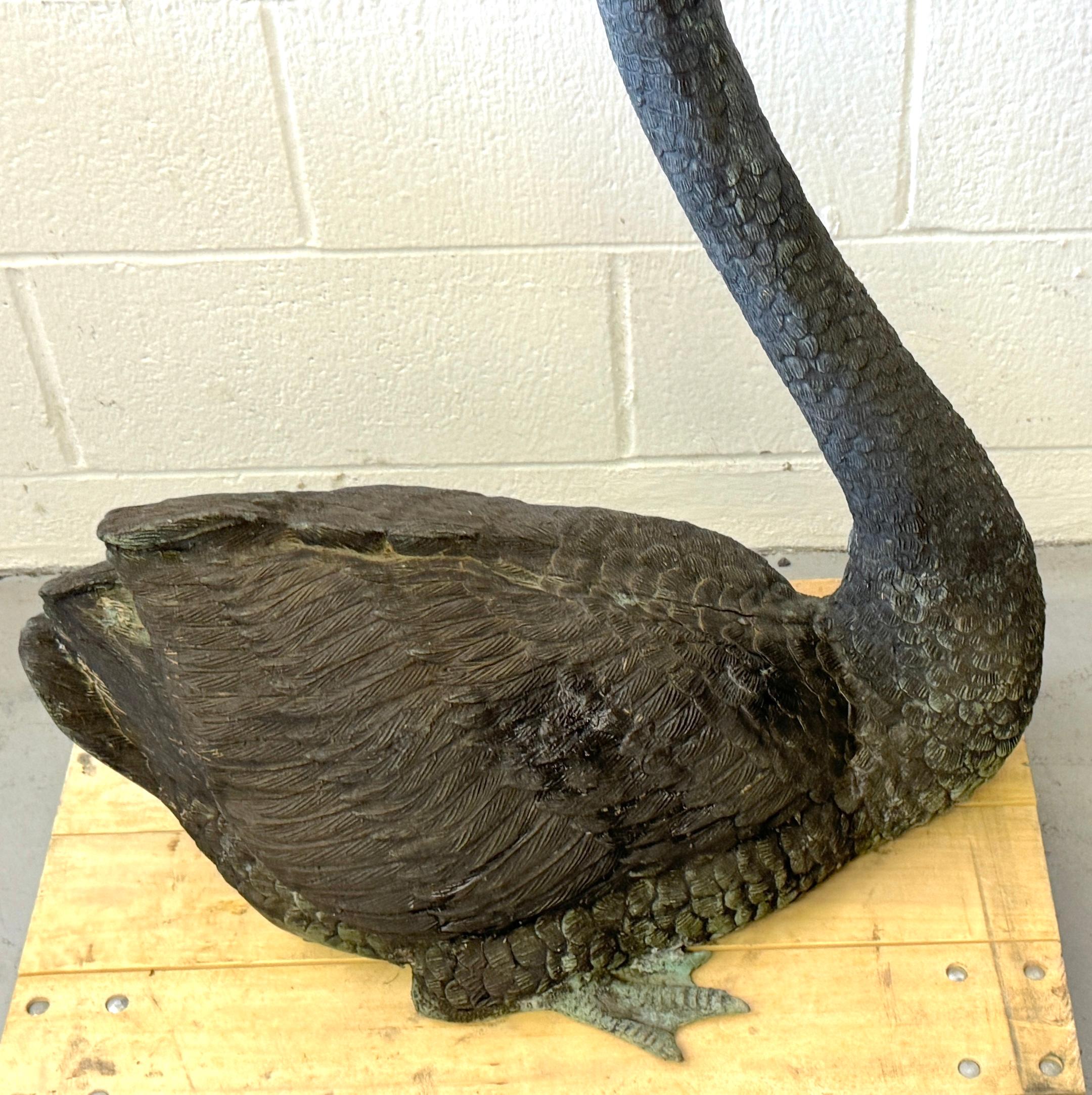 Pair of Life-Size Patinated Bronze Garden Swans, France, 20th Century (Pre-WWII) For Sale 1