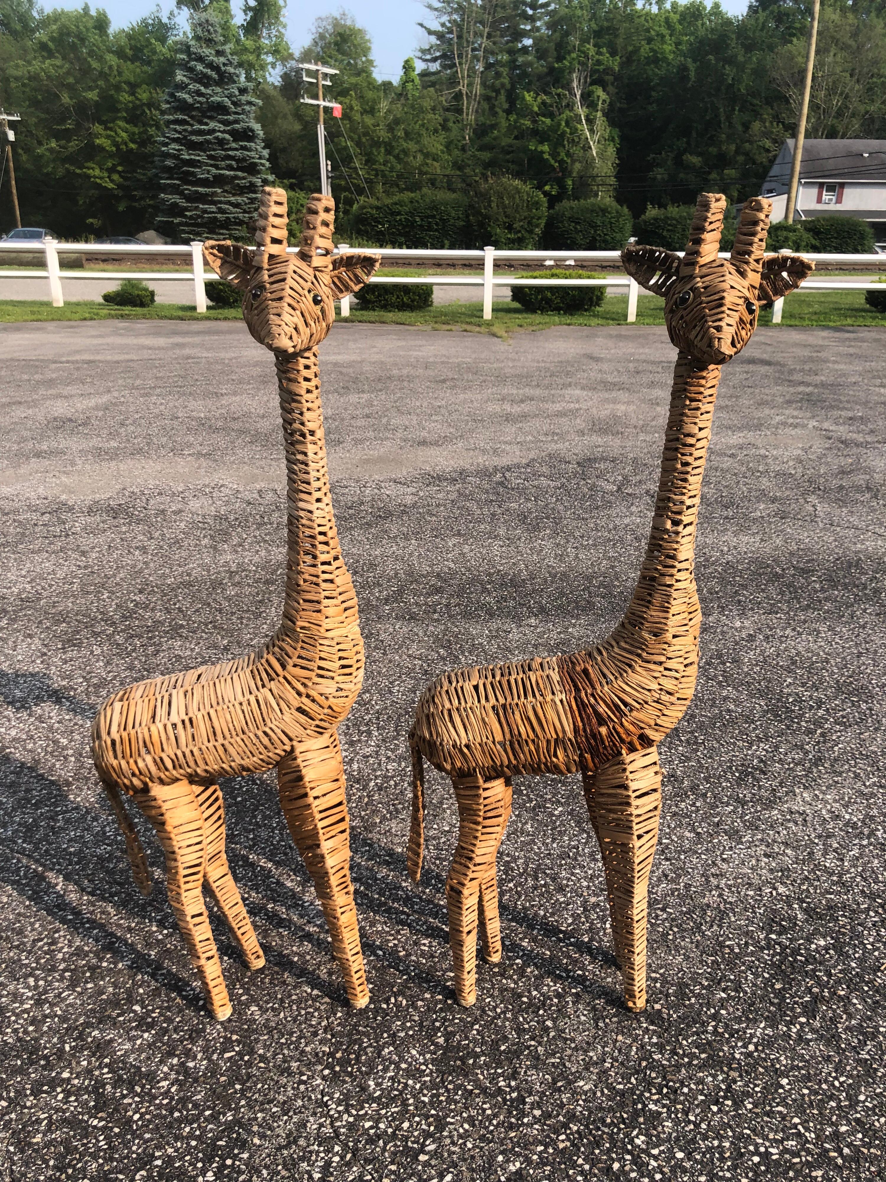 Pair of Life-Size Woven Giraffe Statues 1