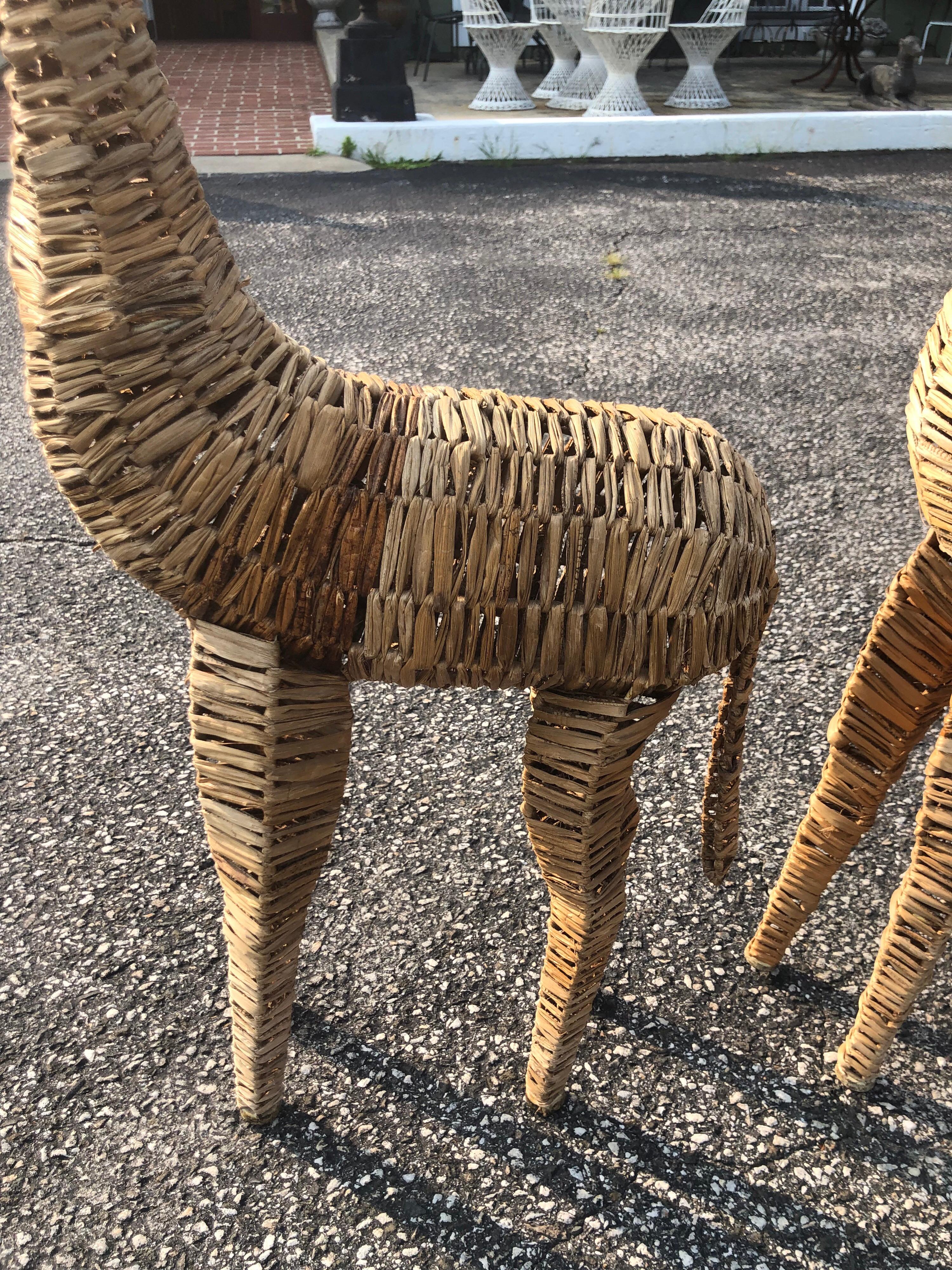 Pair of Life-Size Woven Giraffe Statues 8