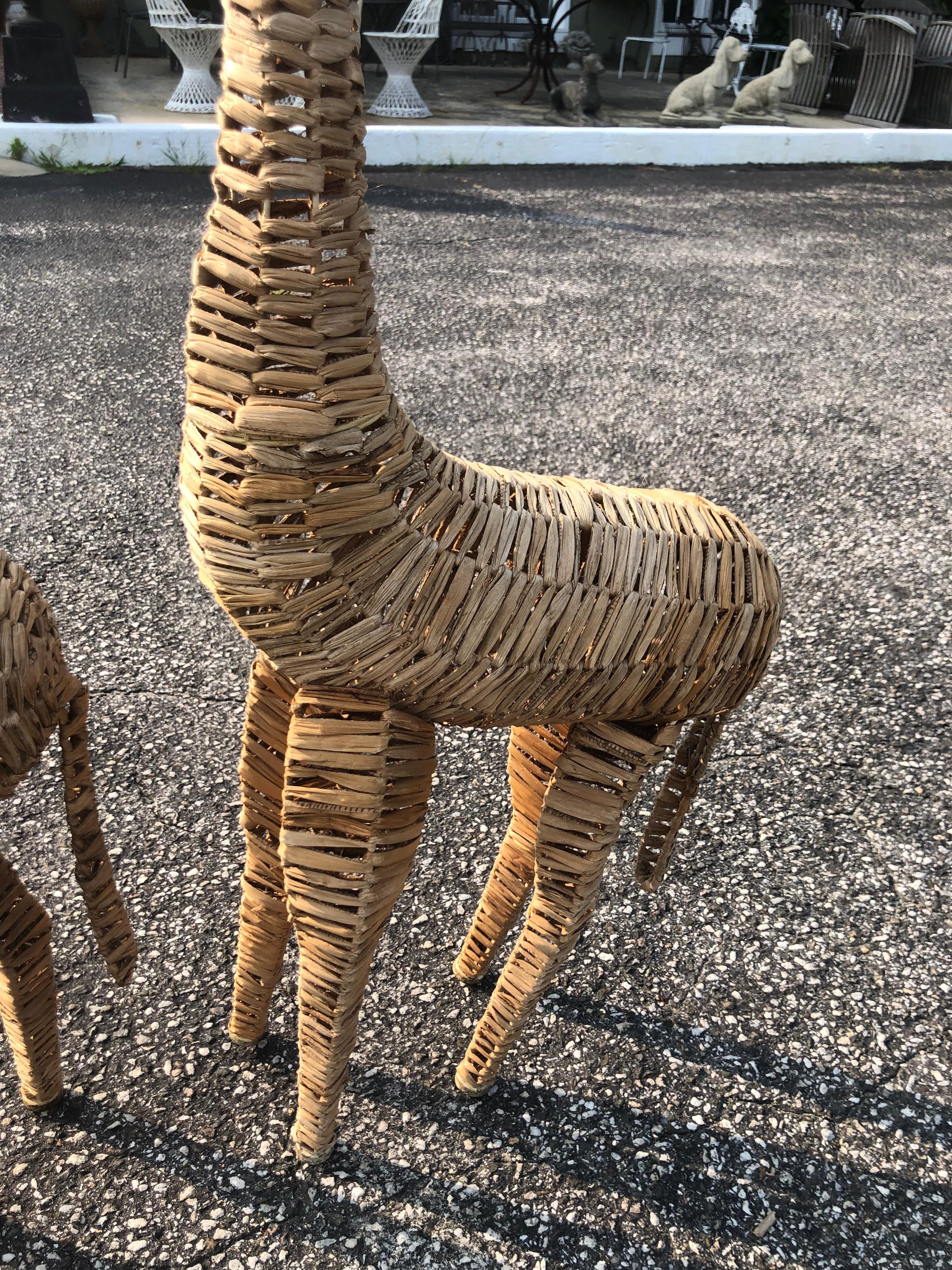 Pair of Life-Size Woven Giraffe Statues 9