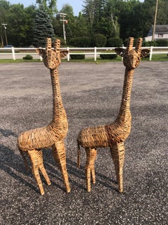 Pair of Life-Size Woven Giraffe Statues