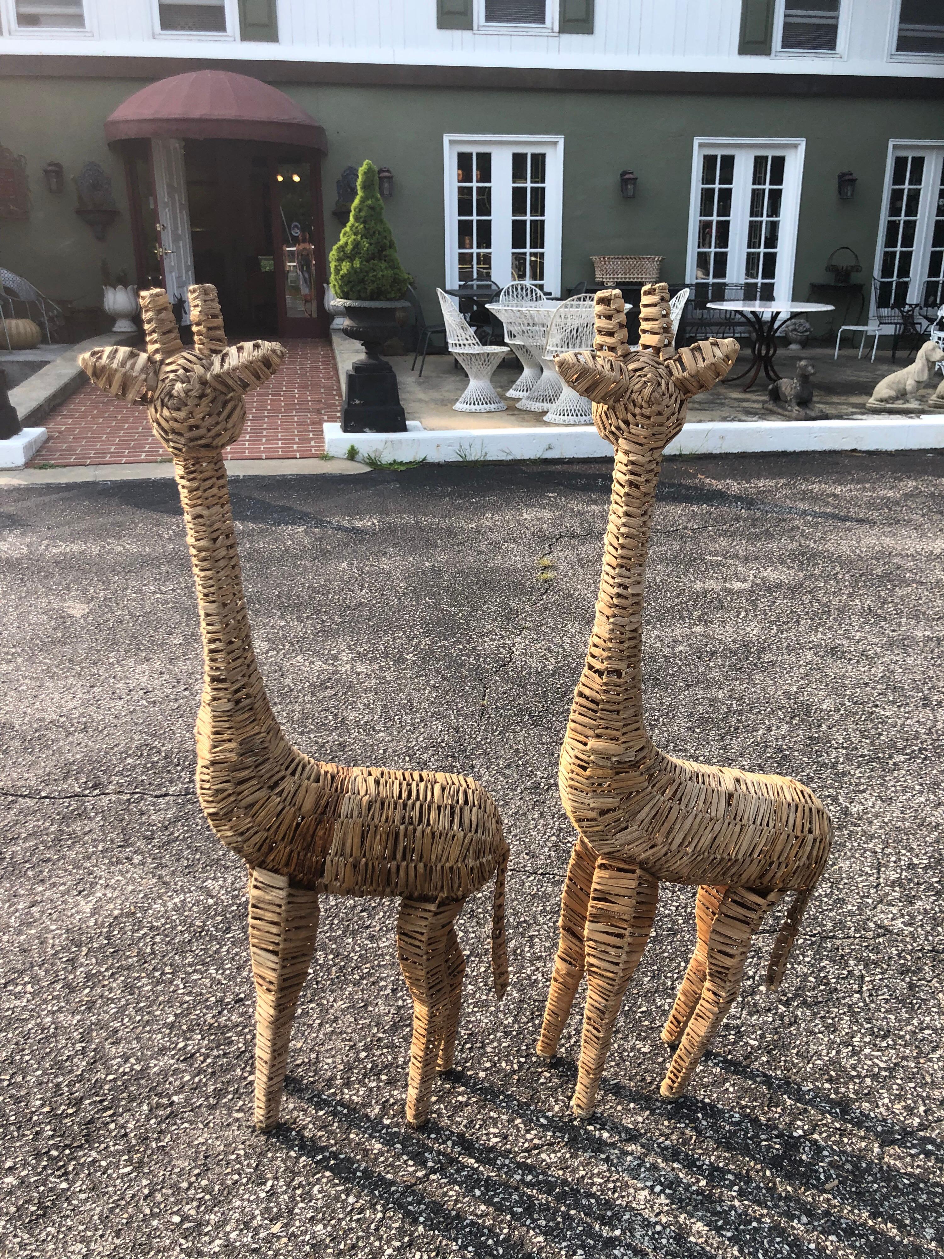 Pair of Life-Size Woven Giraffe Statues In Good Condition In Redding, CT