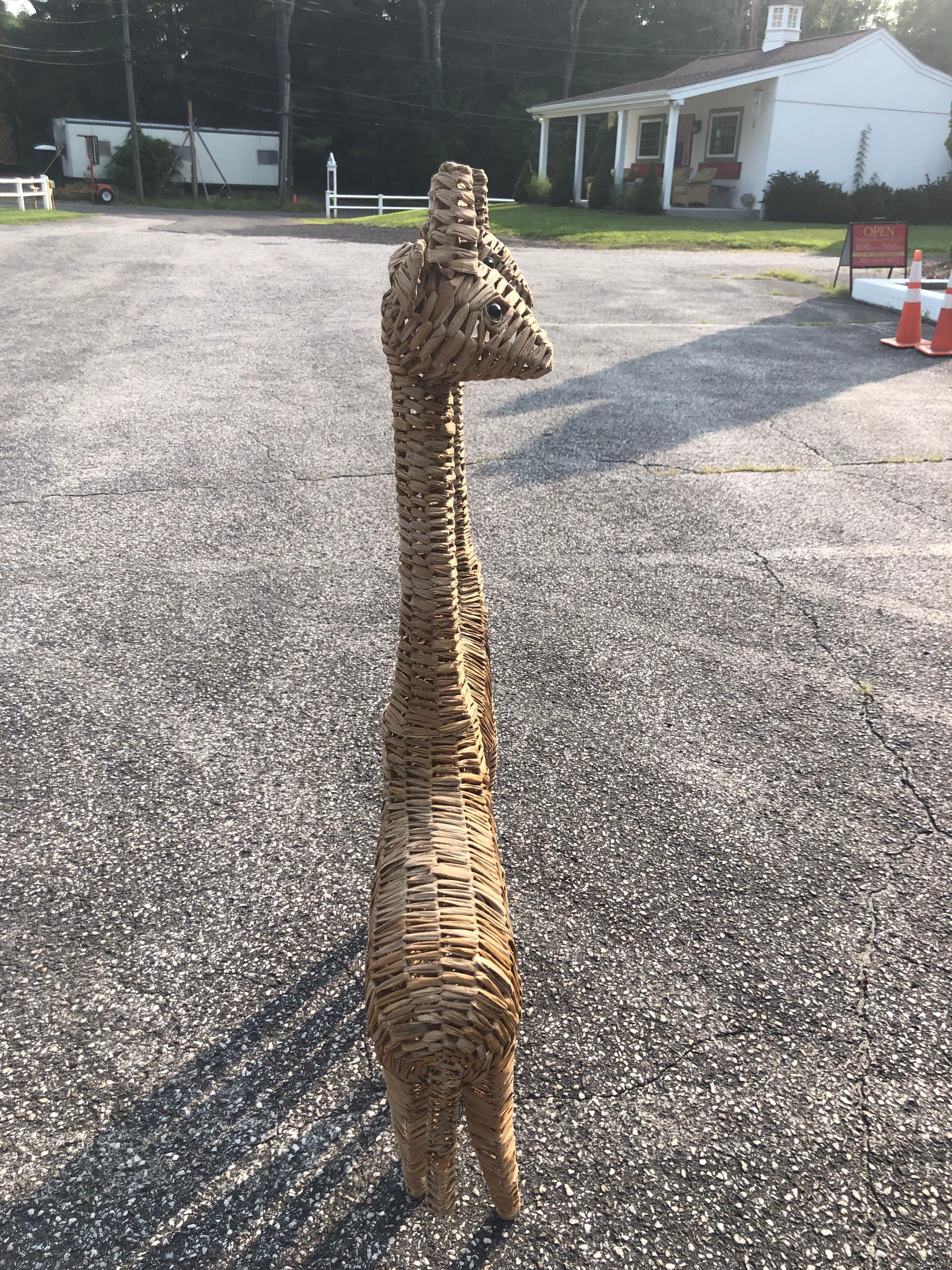Late 20th Century Pair of Life-Size Woven Giraffe Statues