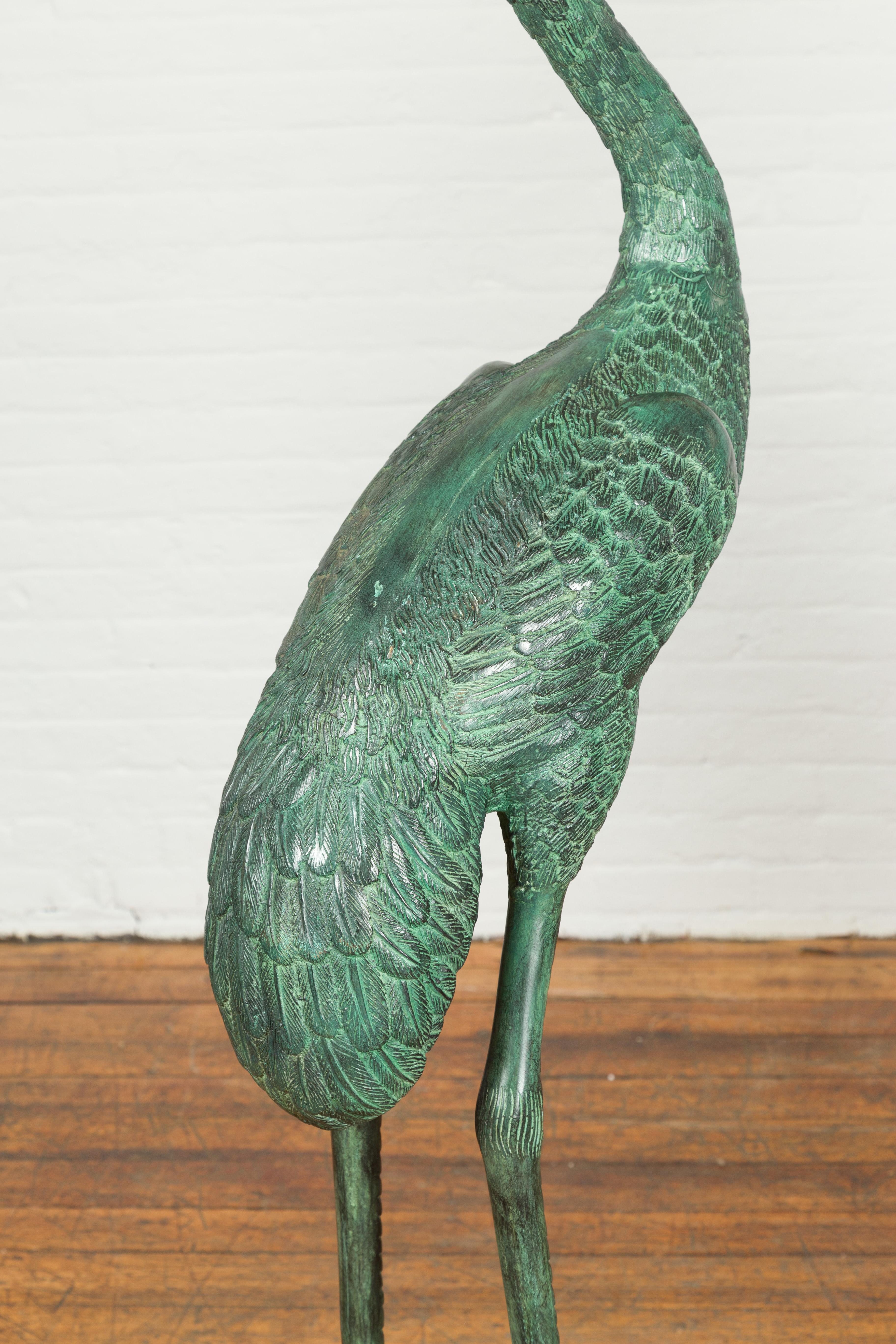 Pair of Life-Sized Bronze Crane Statues For Sale at 1stDibs