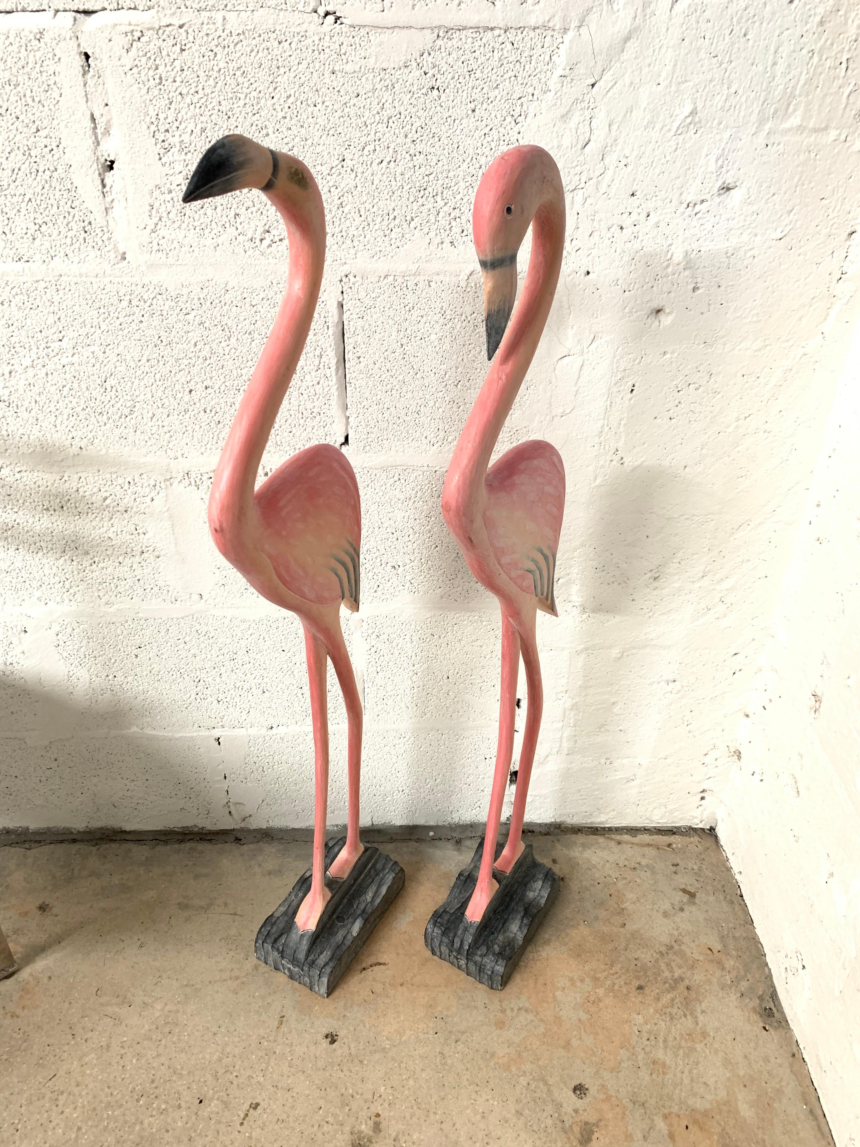 Pink Flamingo Ornament Hand Carved Wooden Sculpture Statue 30-100cm FairTrade 