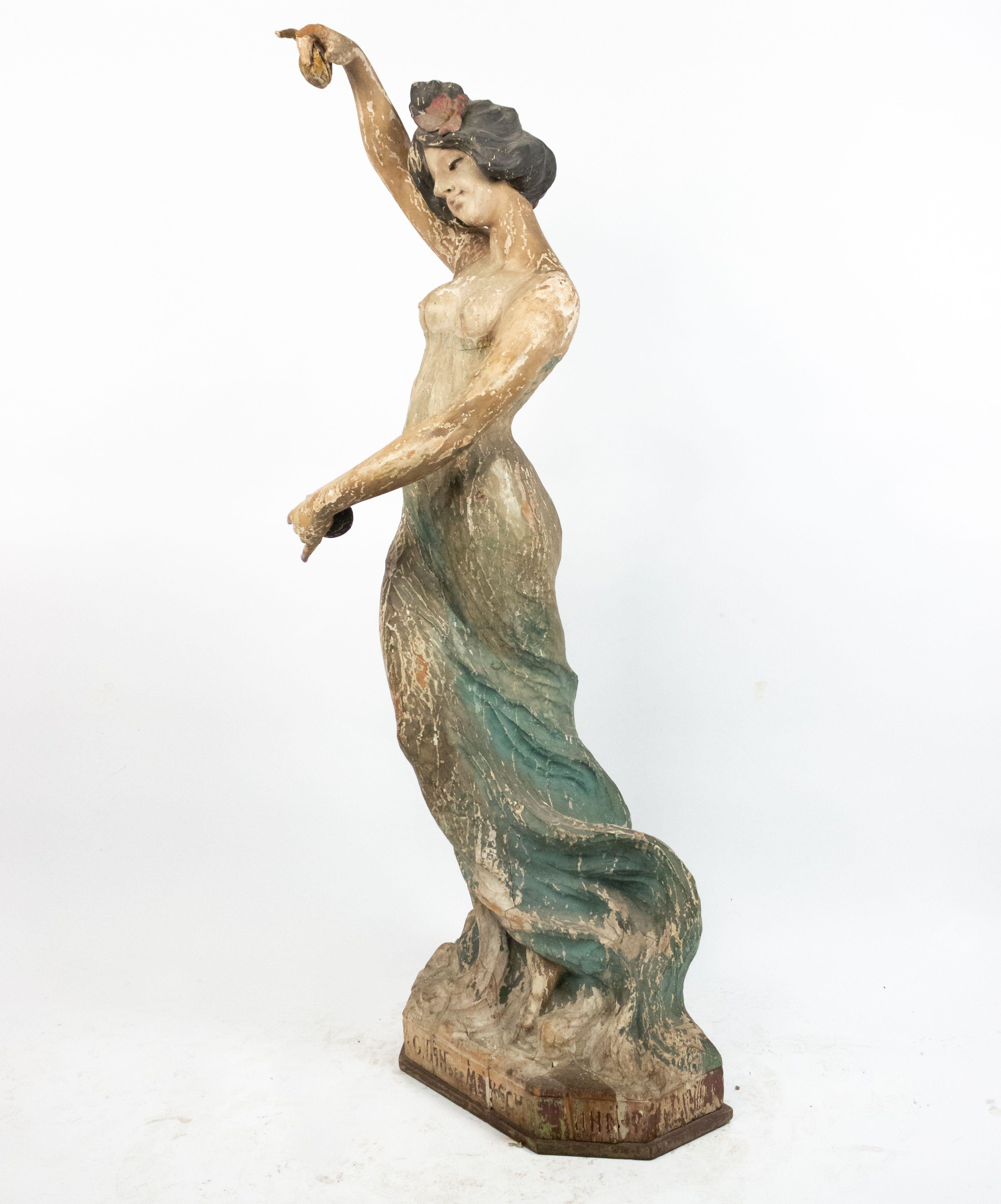 French Pair of Art Nouveau Wooden Dancing Figures For Sale