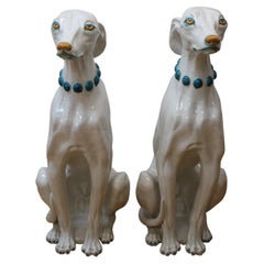 Pair of Life Sized Glazed Ceramic Greyhounds