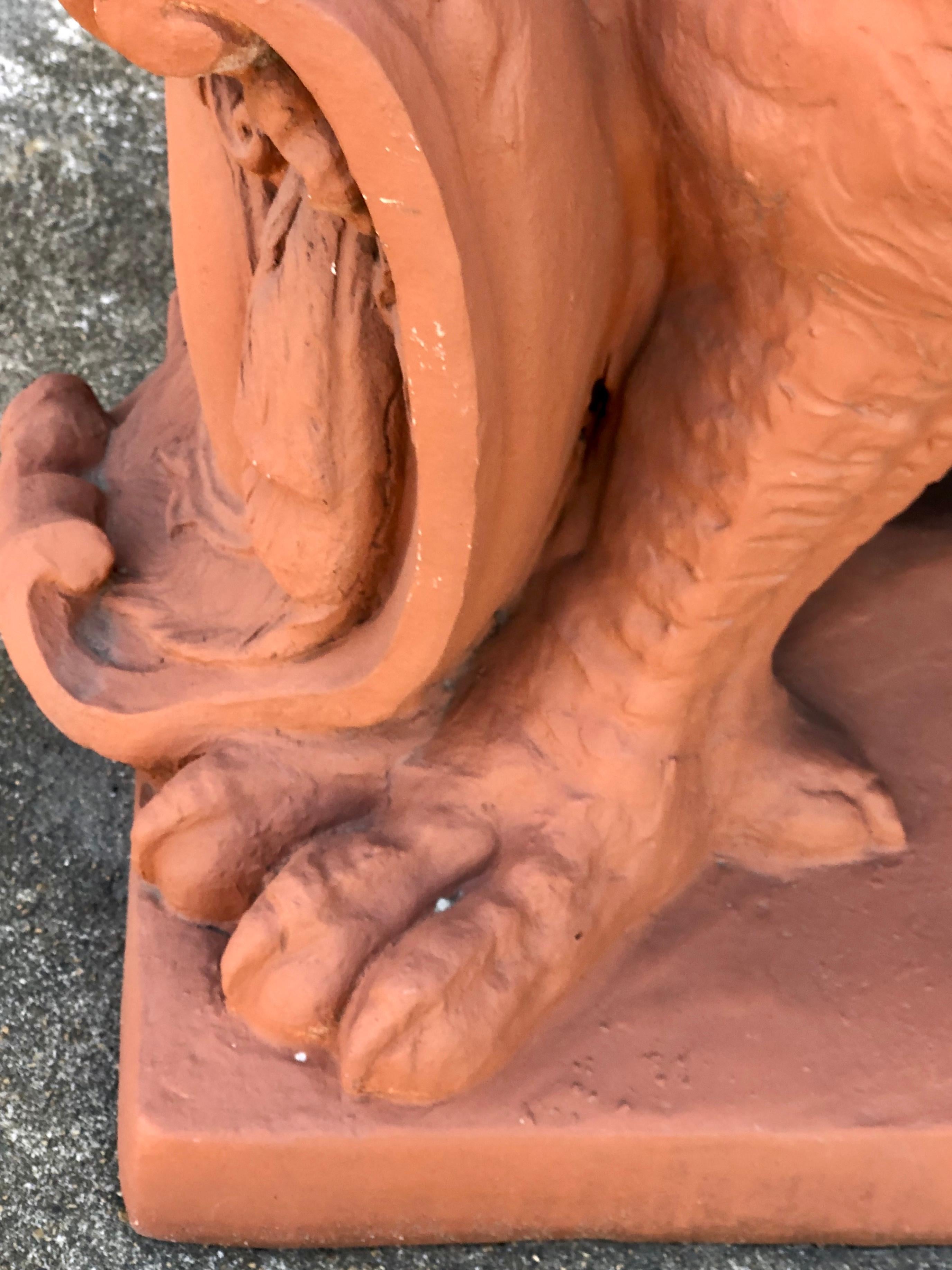 Pair of Life Sized Terracotta Gargoyles, Garden Statues In Good Condition In Stamford, CT