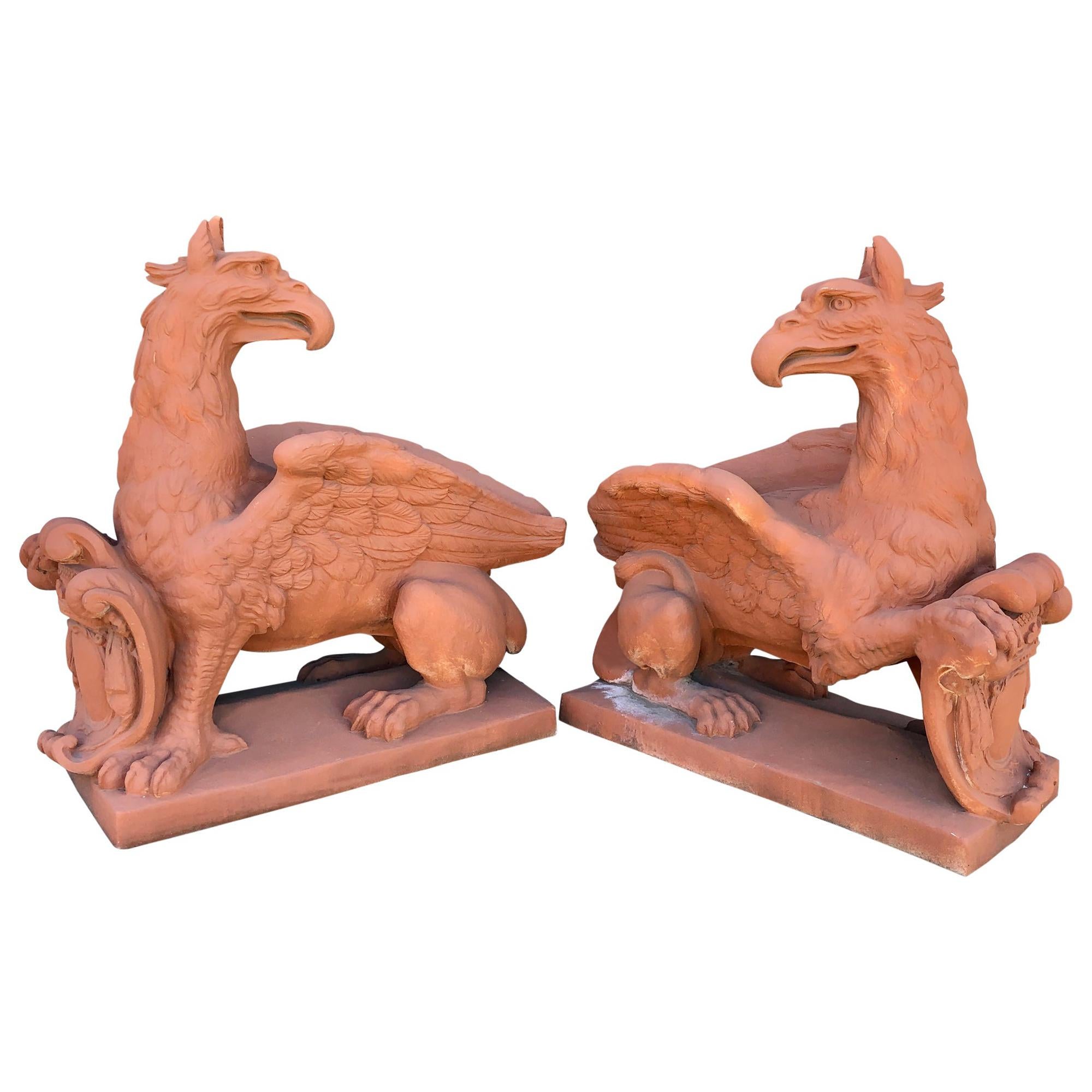 Pair of Life Sized Terracotta Gargoyles, Garden Statues at 1stDibs
