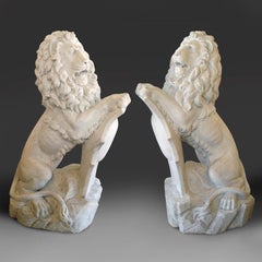 Pair of Lifesize antique marble lions after Joseph Gott