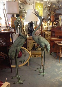 Pair of Lifesize Bronze Figures of Cranes