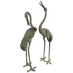 Pair of Lifesize Bronze Figures of Cranes
