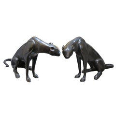 Pair of Lifesize Bronze Leopards, French Midcentury