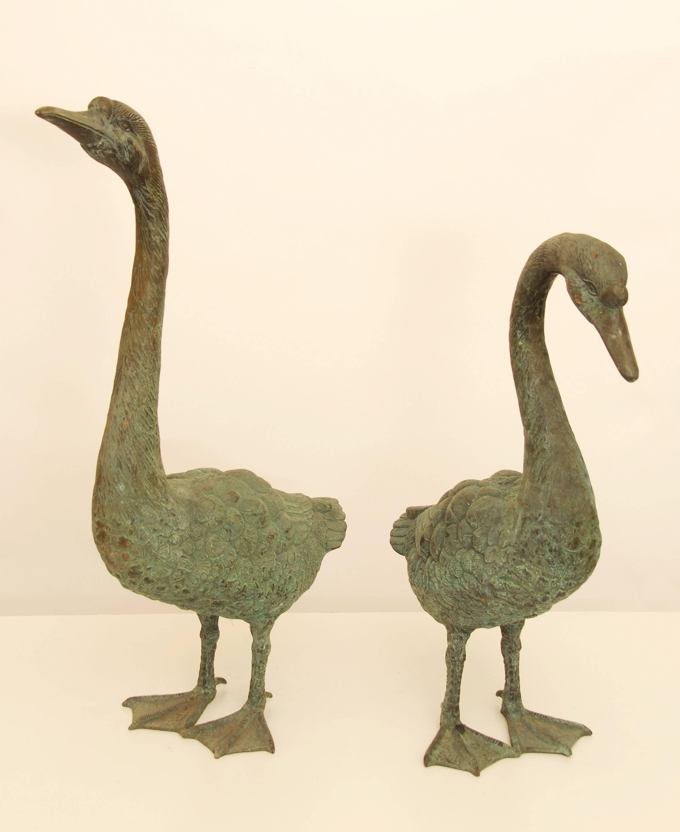 Pair of Lifesize Bronze Statues of Geese For Sale 1
