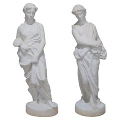 Pair of Life-Size Classical Figural Spring and Fall Composite Garden Statues