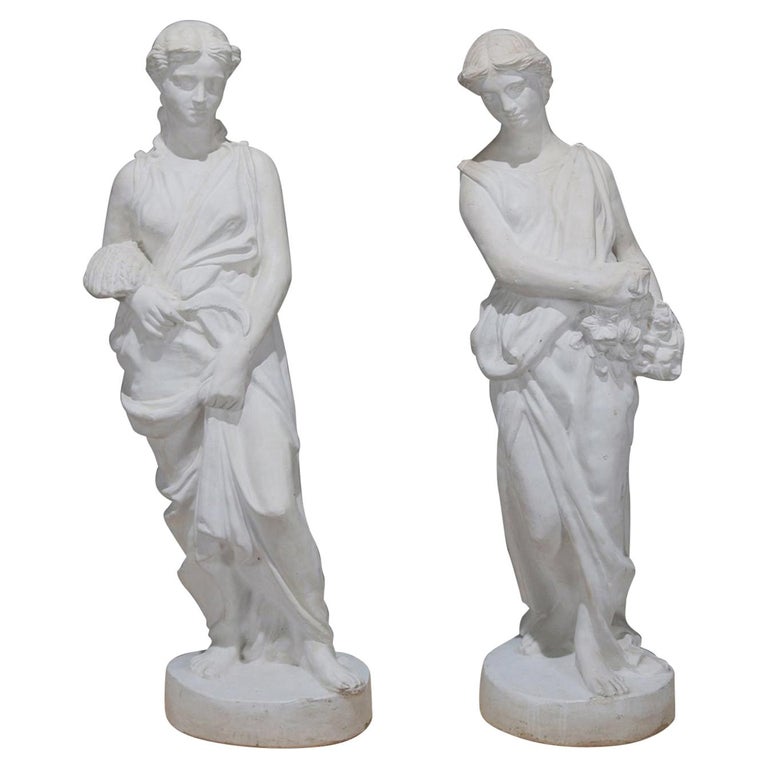 Spring Statues Pair of Life-Size Classical Figural Spring and Fall Composite Garden ...
