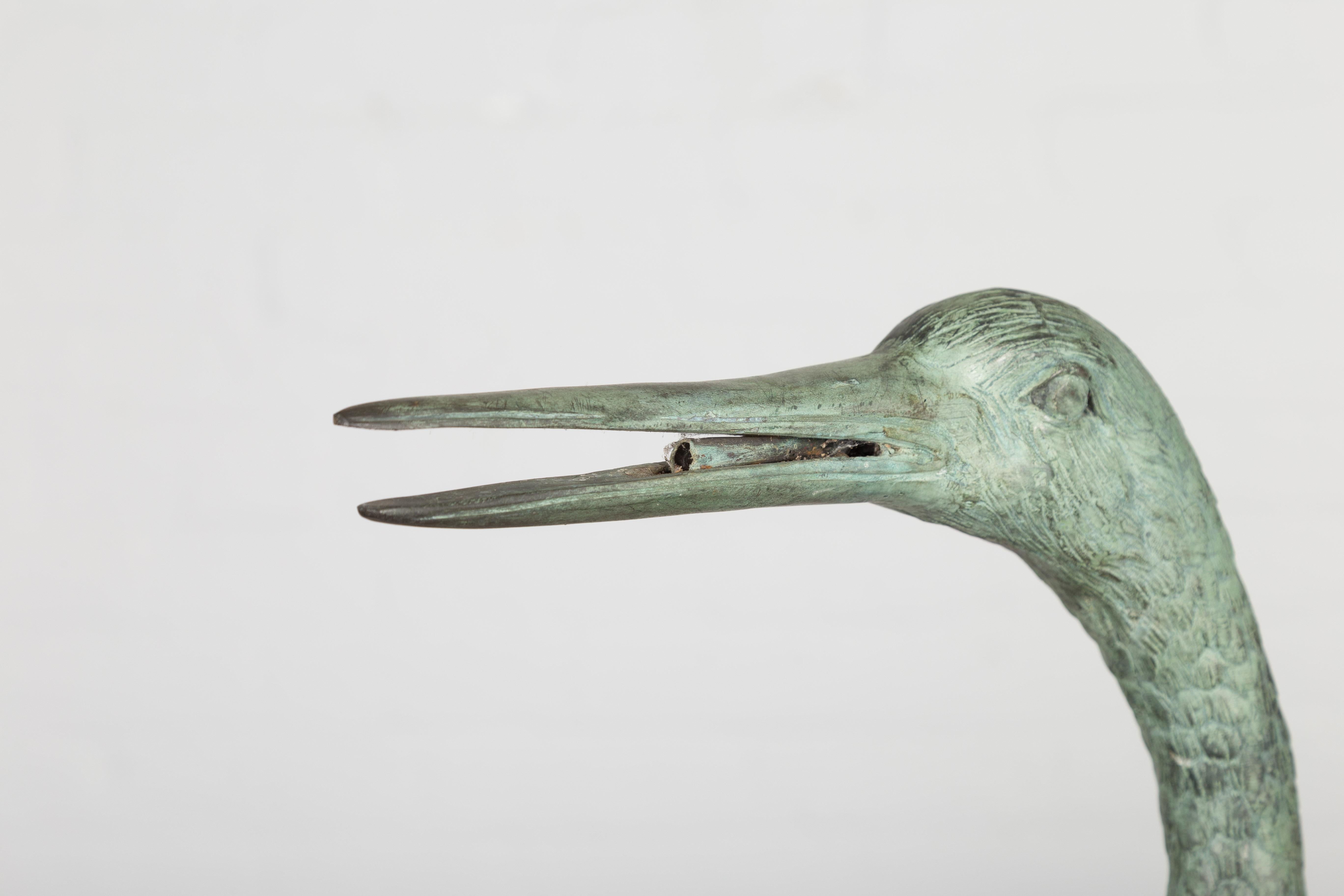 Pair of Lifesize Lost Wax Cast Bronze Crane Sculptures with Verdigris Patina For Sale 6