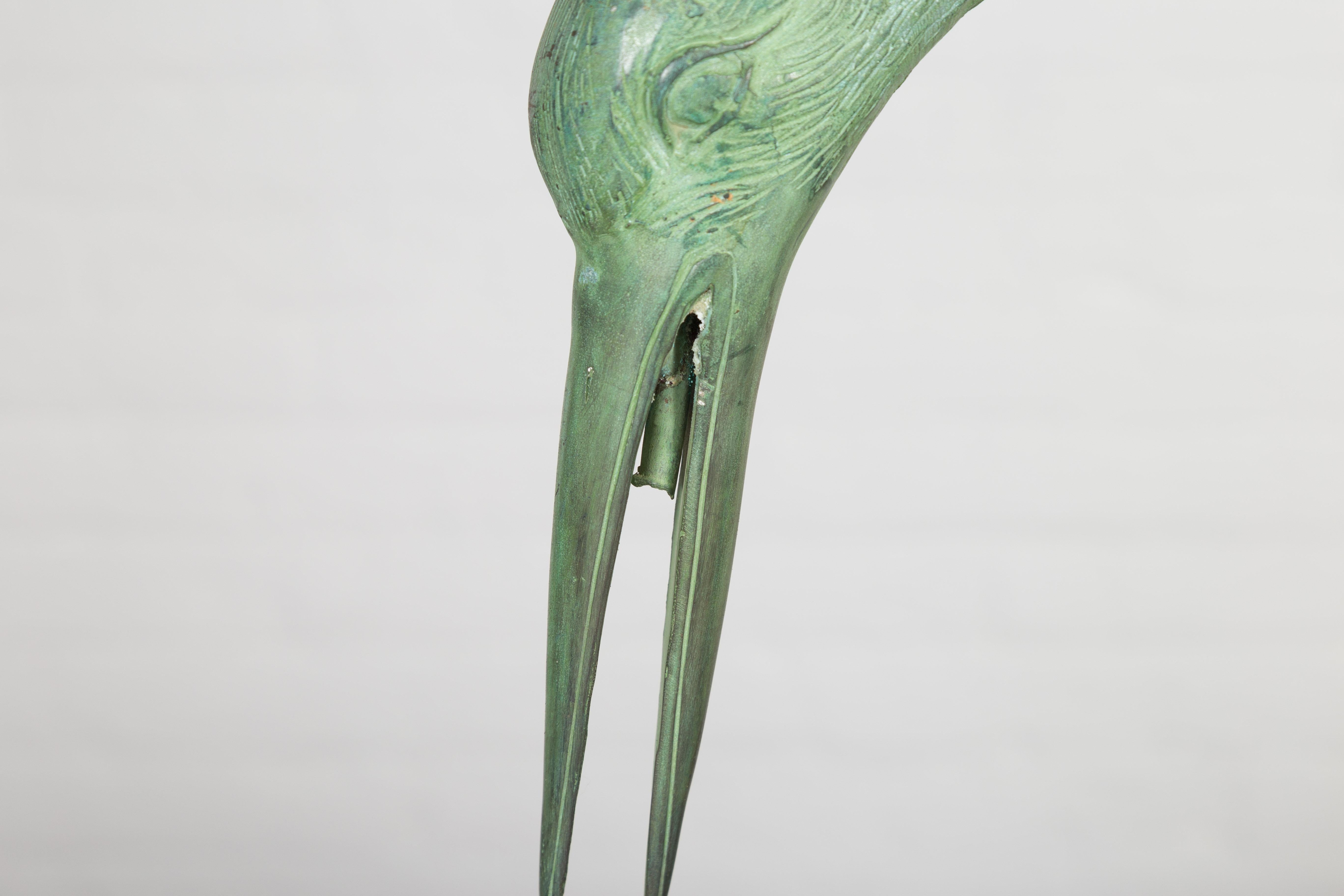 Pair of Lifesize Lost Wax Cast Bronze Crane Sculptures with Verdigris Patina For Sale 8