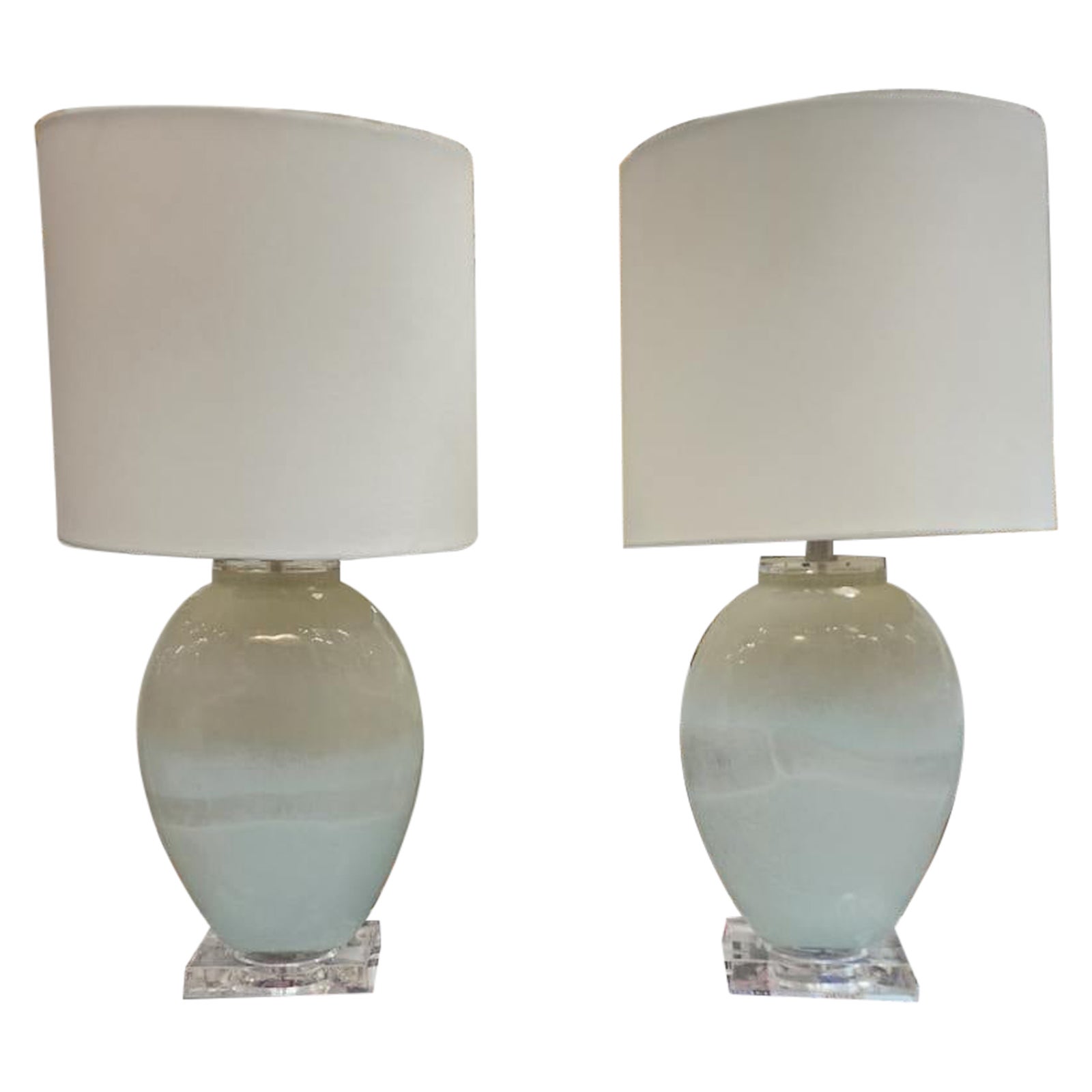 Pair Of Light Blue Frosted Glass Table Lamps