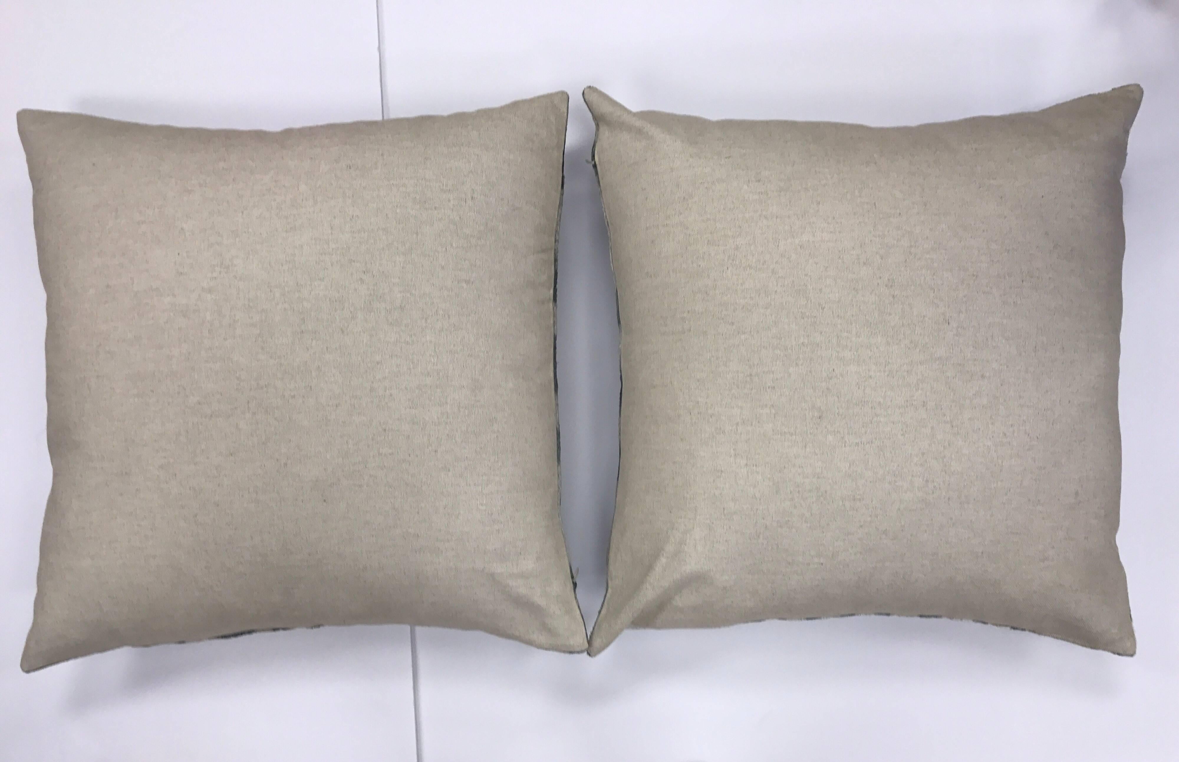 Contemporary Pair of Light Blue Green Silk Ikat Pillows For Sale