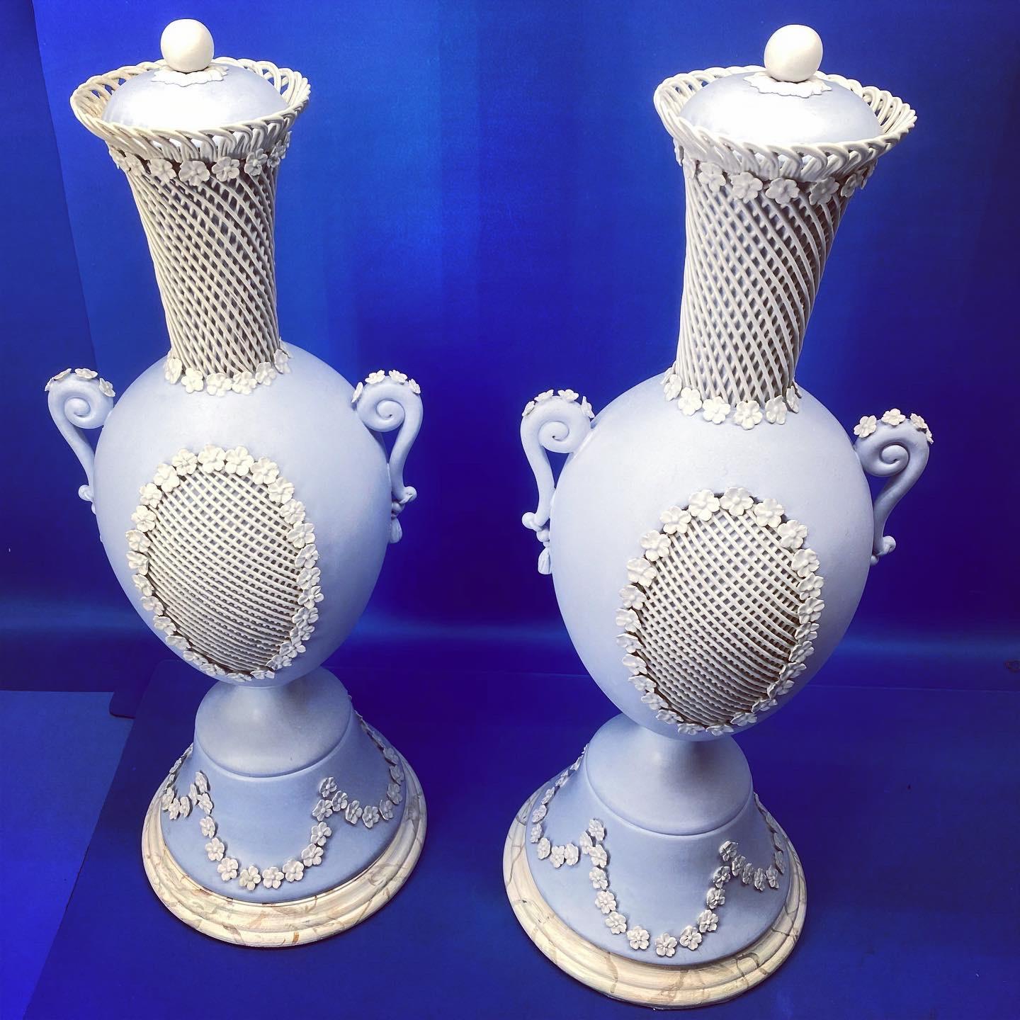 Pair Of Light Blue Jasper Wedgwood Urns and Covers, England, Late 19th Century 6
