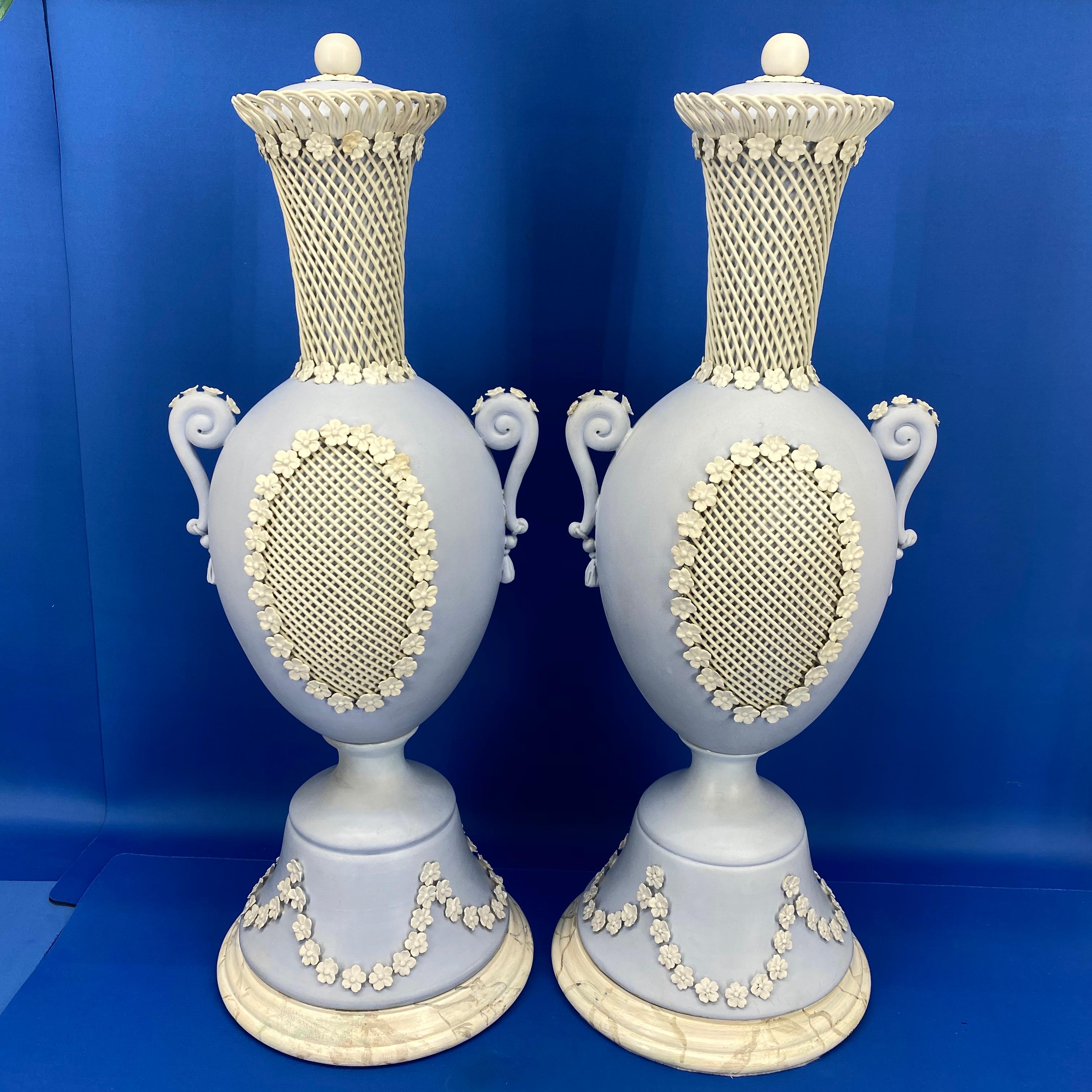 Pair Of Light Blue Jasper Wedgwood Urns and Covers, England, Late 19th Century 7