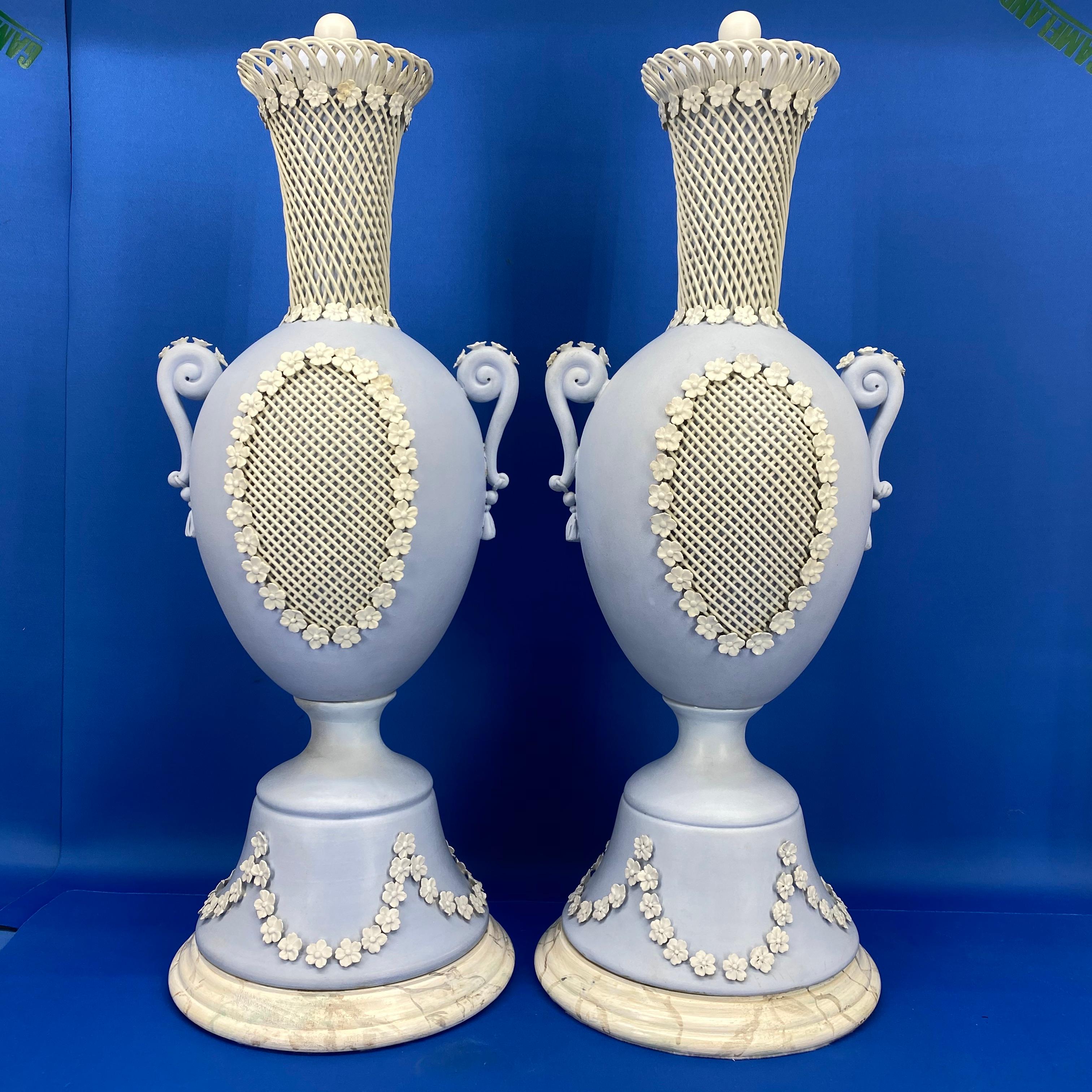 Pair Of Light Blue Jasper Wedgwood Urns and Covers, England, Late 19th Century 8