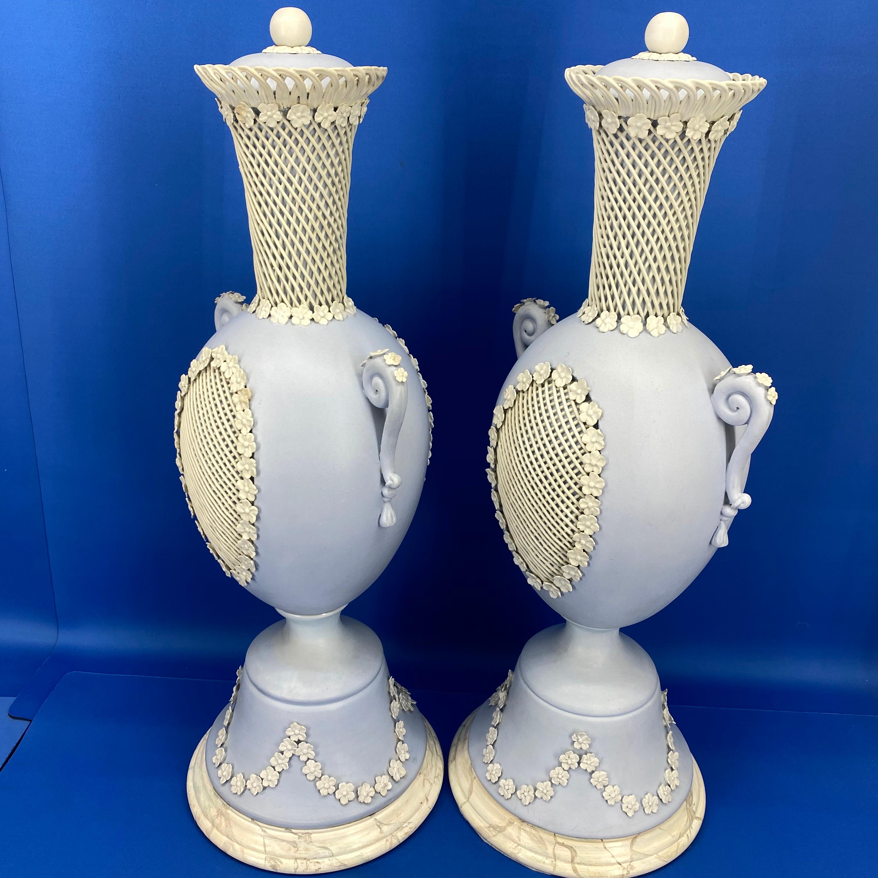 Pair Of Light Blue Jasper Wedgwood Urns and Covers, England, Late 19th Century 10