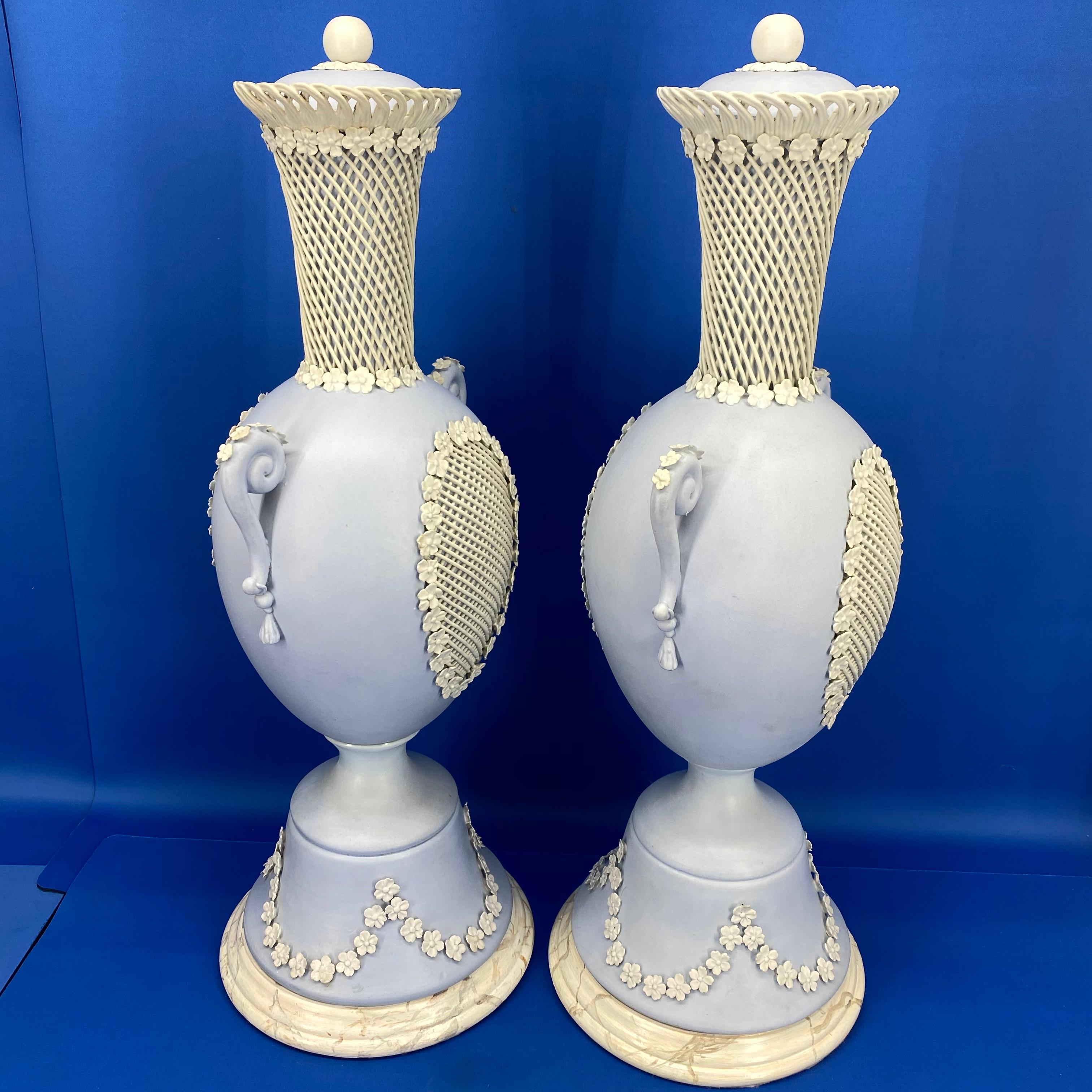 Pair Of Light Blue Jasper Wedgwood Urns and Covers, England, Late 19th Century 11