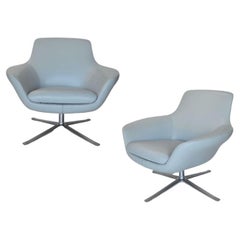 Pair of Light Blue Leather Swivel Chairs by Coalesse. USA, 21st Century