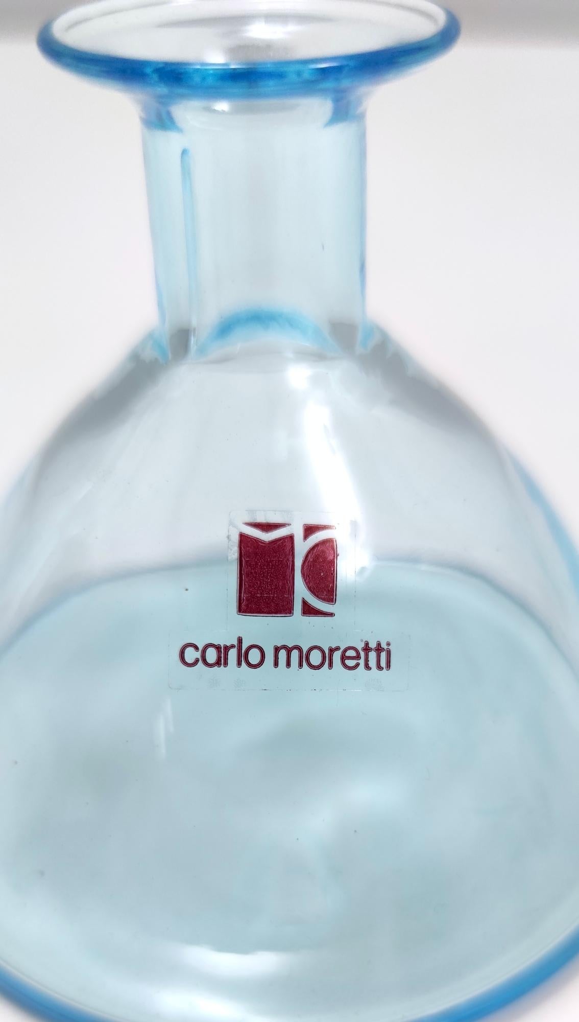 Pair of Light Blue Murano Glass Perfume Bottles by Carlo Moretti, Italy 3