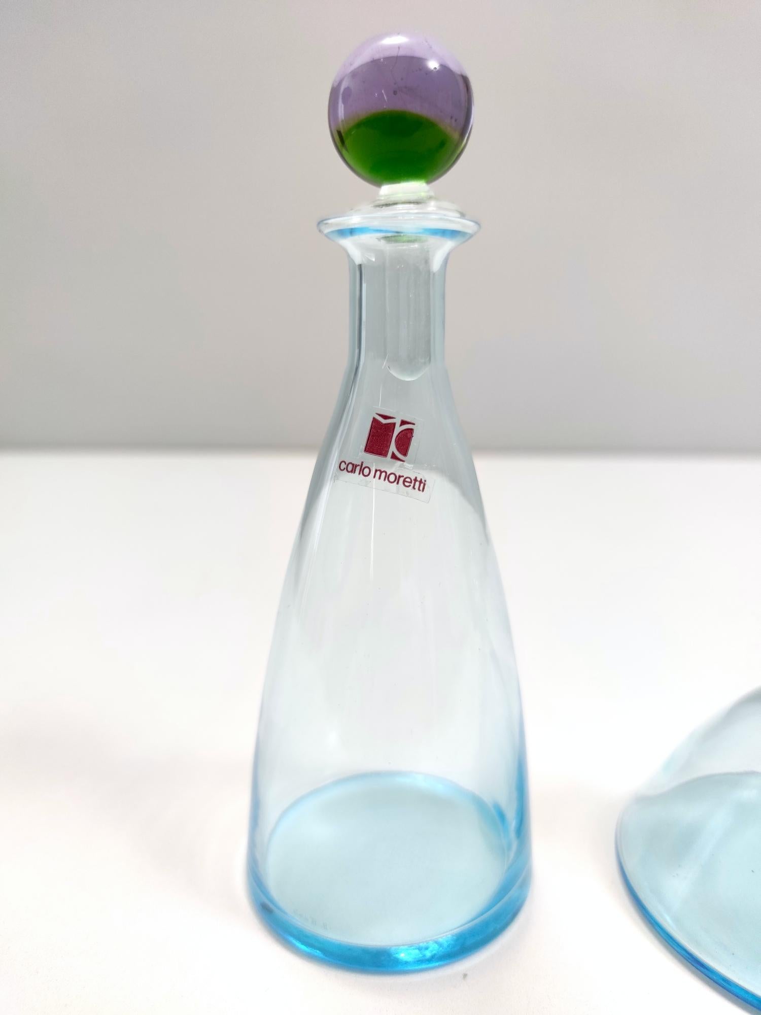 Italian Pair of Light Blue Murano Glass Perfume Bottles by Carlo Moretti, Italy