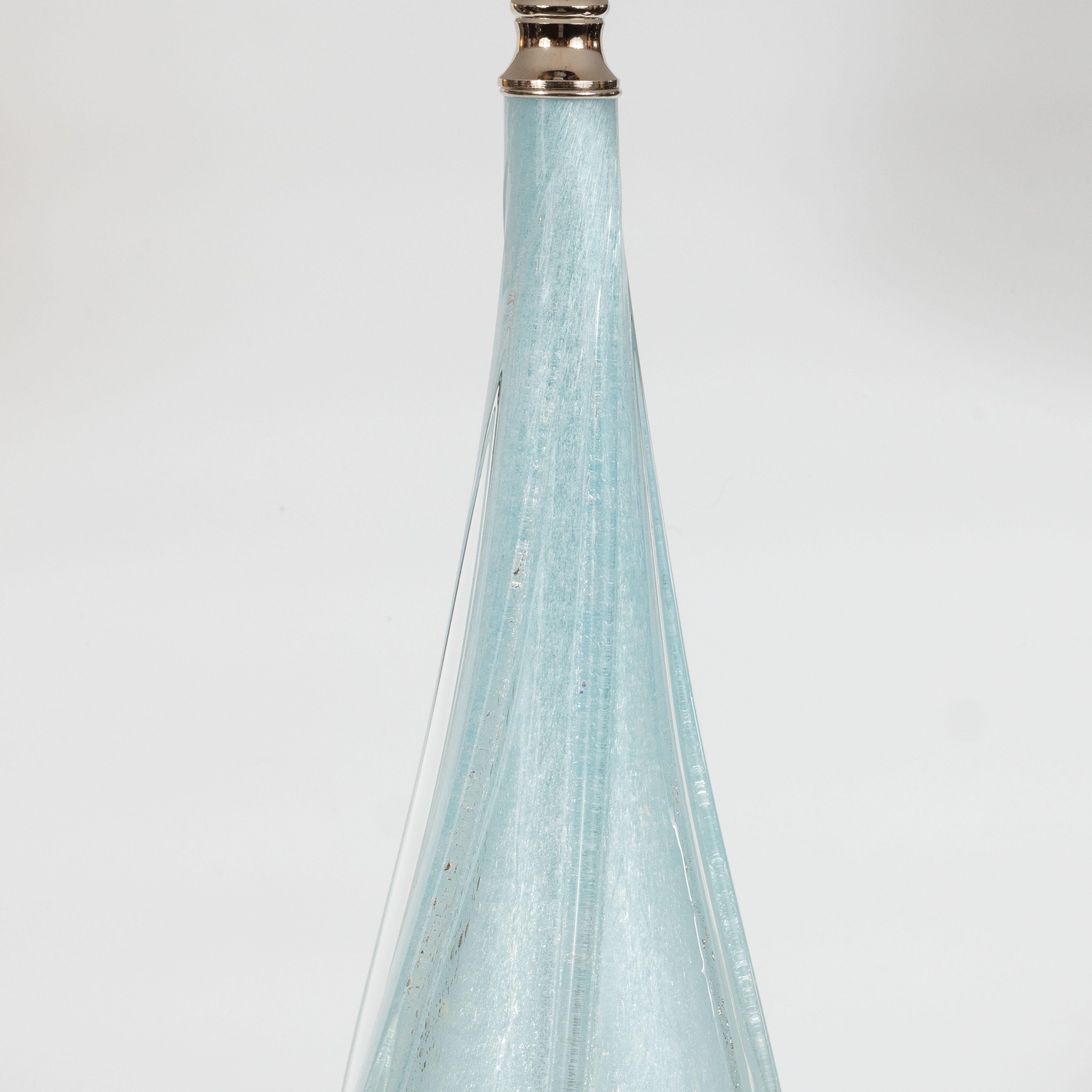 Mid-Century Modern Pair of Light Blue Murano Table Lamps with Chrome Fittings by Seguso