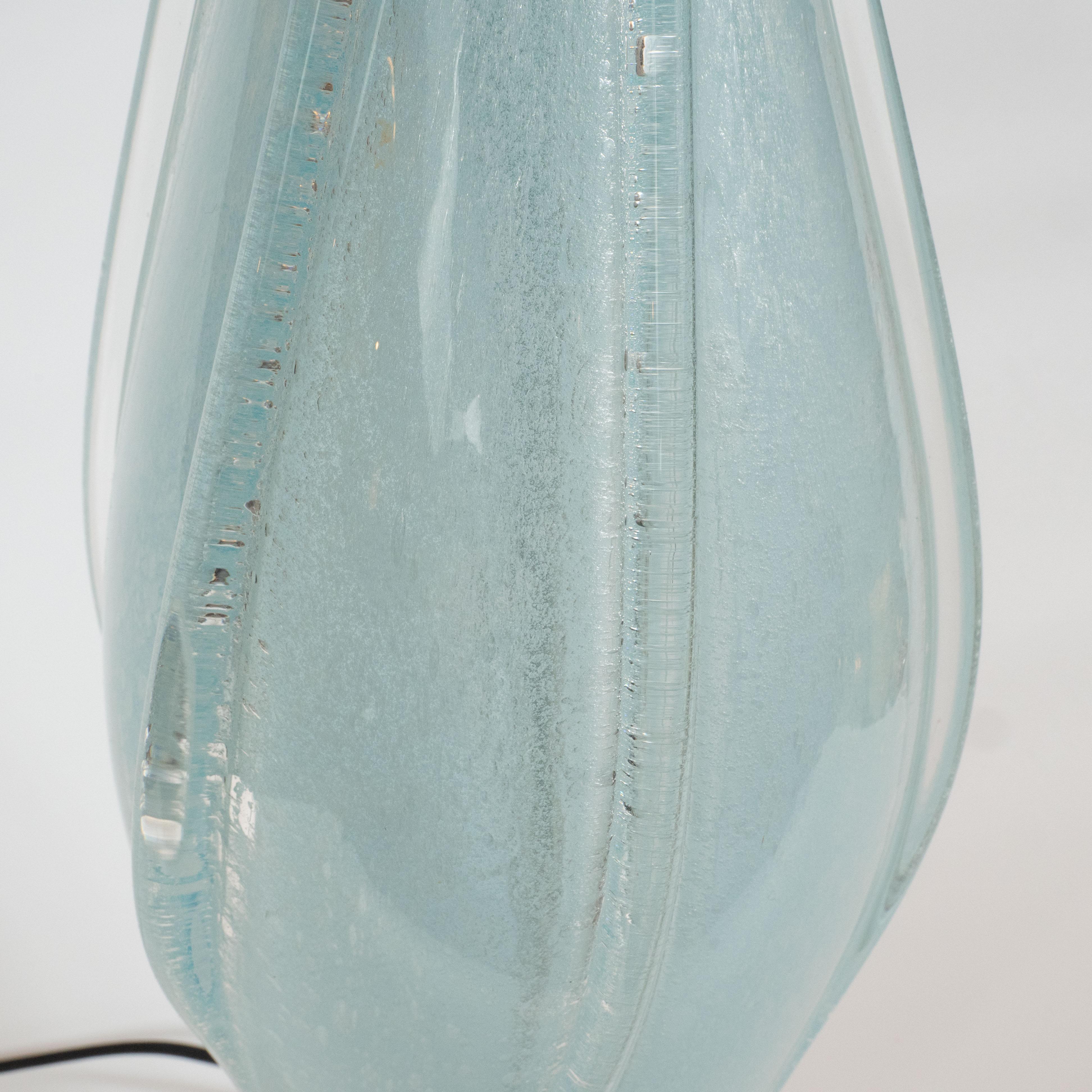 Pair of Light Blue Murano Table Lamps with Chrome Fittings by Seguso In Excellent Condition In New York, NY