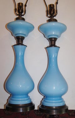 Pair of Light Blue Opaline Table Lamps