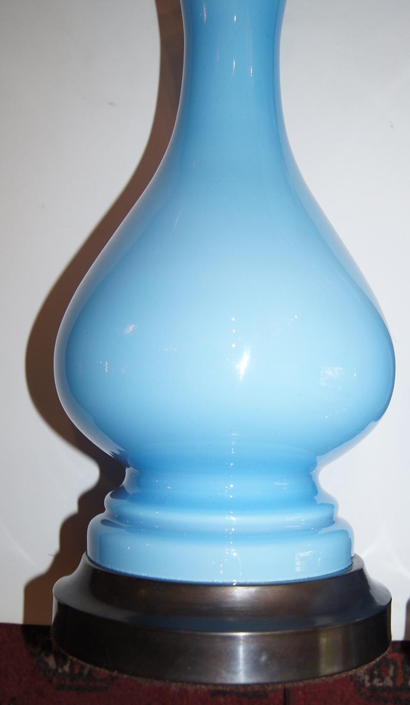 Pair of Light Blue Opaline Table Lamps In Excellent Condition In New York, NY