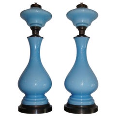 Pair of Light Blue Opaline Table Lamps