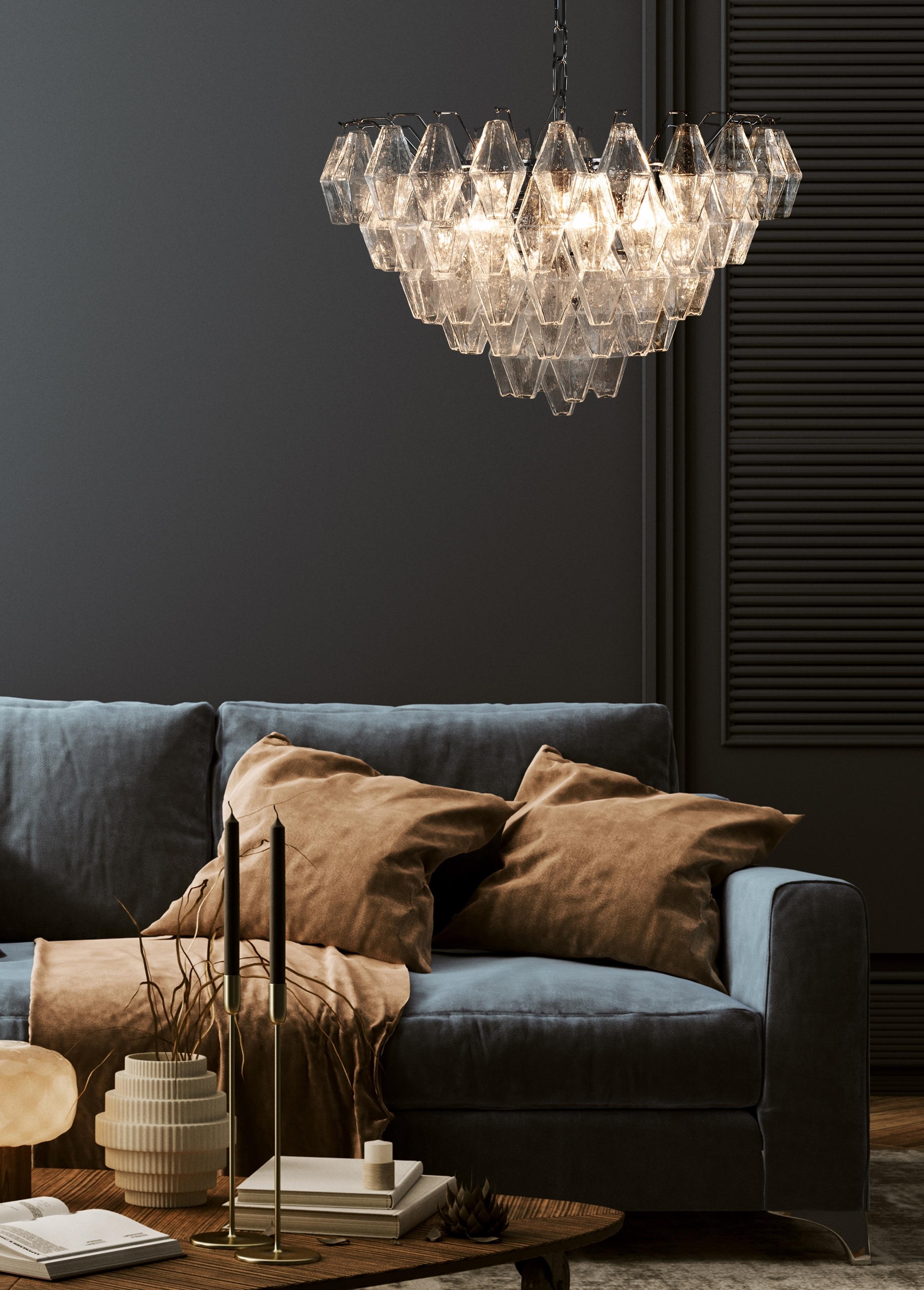Coppia di lampadari o plafoniere in vetro di Murano azzurro Poliedri in vendita 6