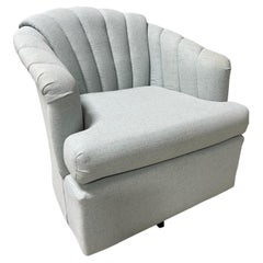 Pair of Light Blue Shade Swivel Club Chairs with a Fan Back Design, 21st Century