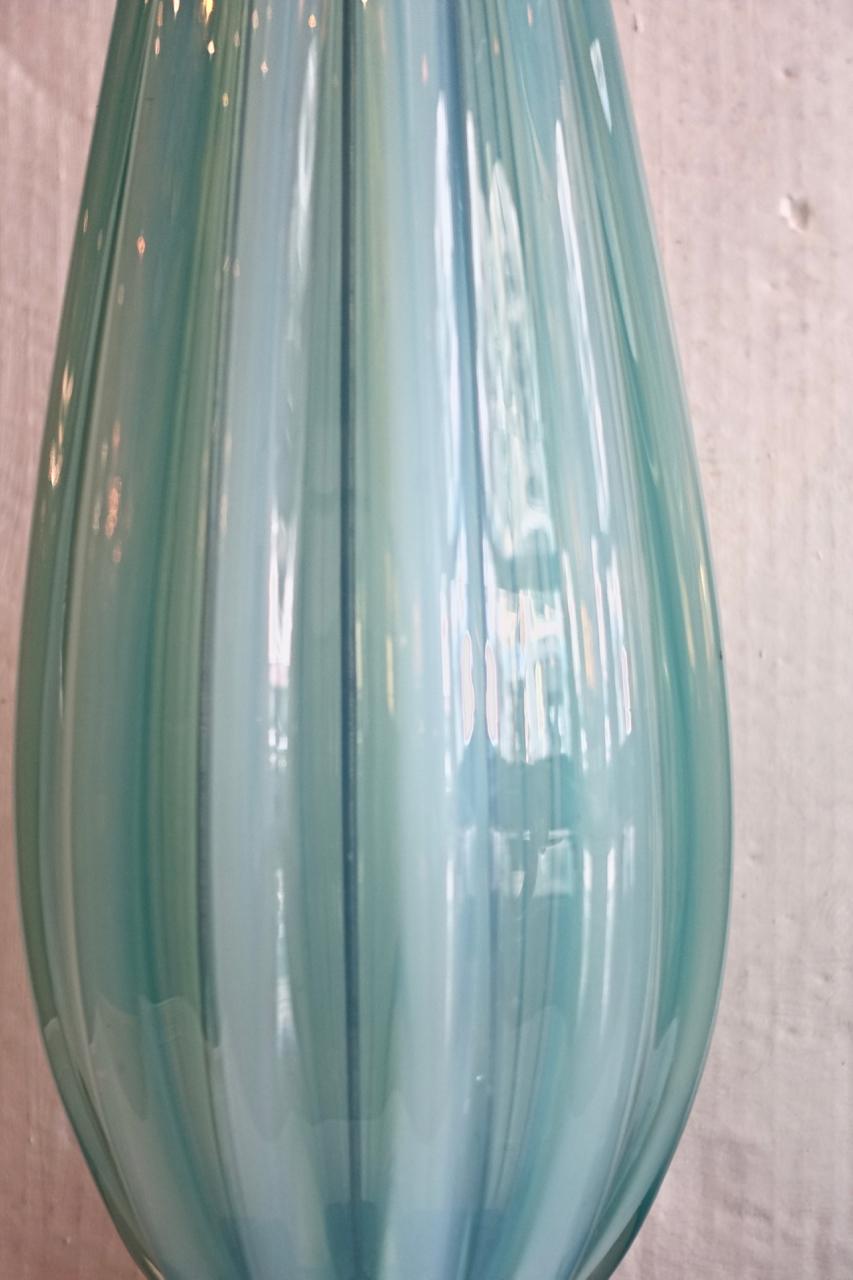 Italian Pair of Light Blue Venetian Glass Lamps