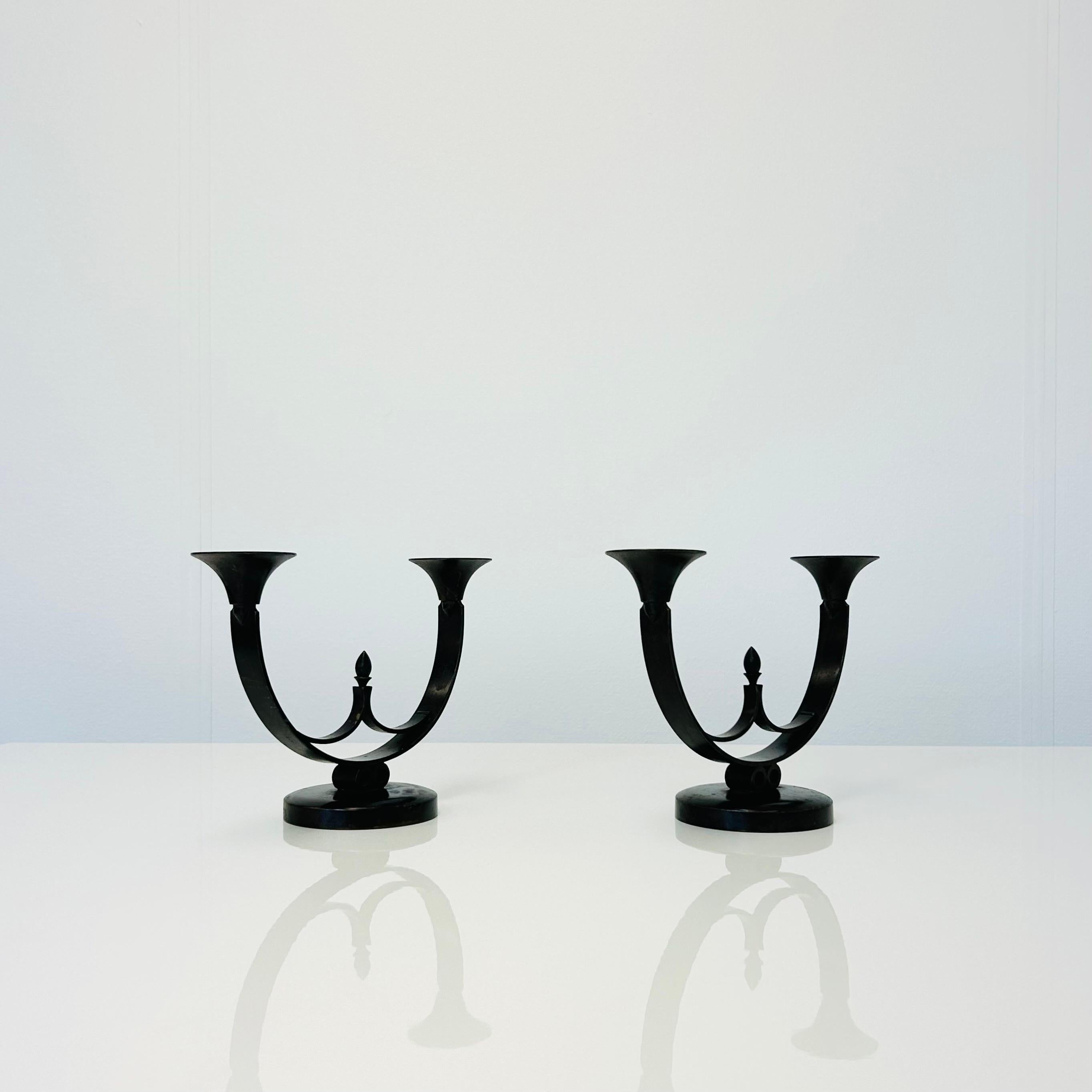 Pair of Light Bronze Candle Holders by Just Andersen, 1930s, Denmark For Sale 7