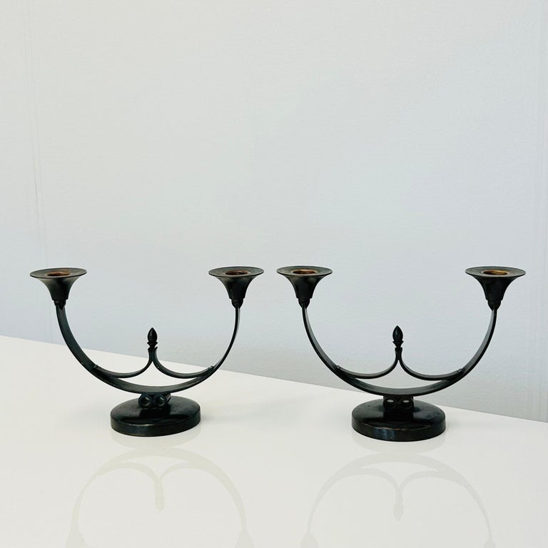 Pair of Light Bronze Candle Holders by Just Andersen, 1930s, Denmark