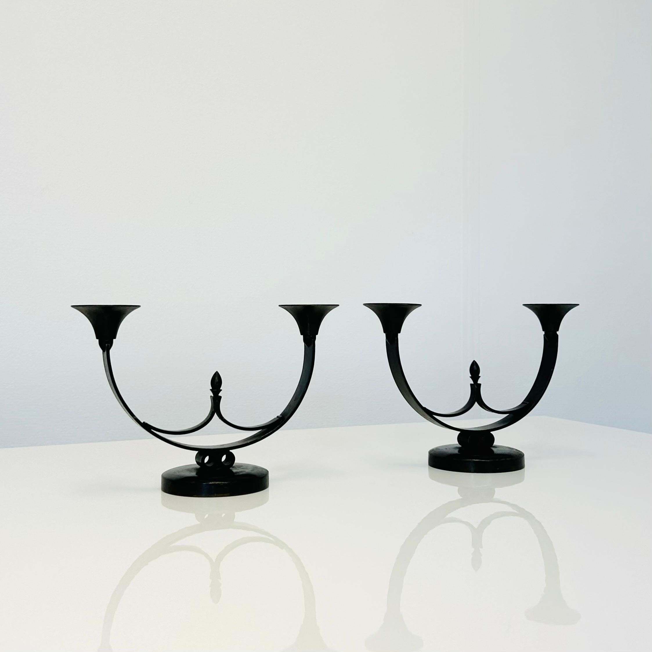 Danish Pair of Light Bronze Candle Holders by Just Andersen, 1930s, Denmark For Sale