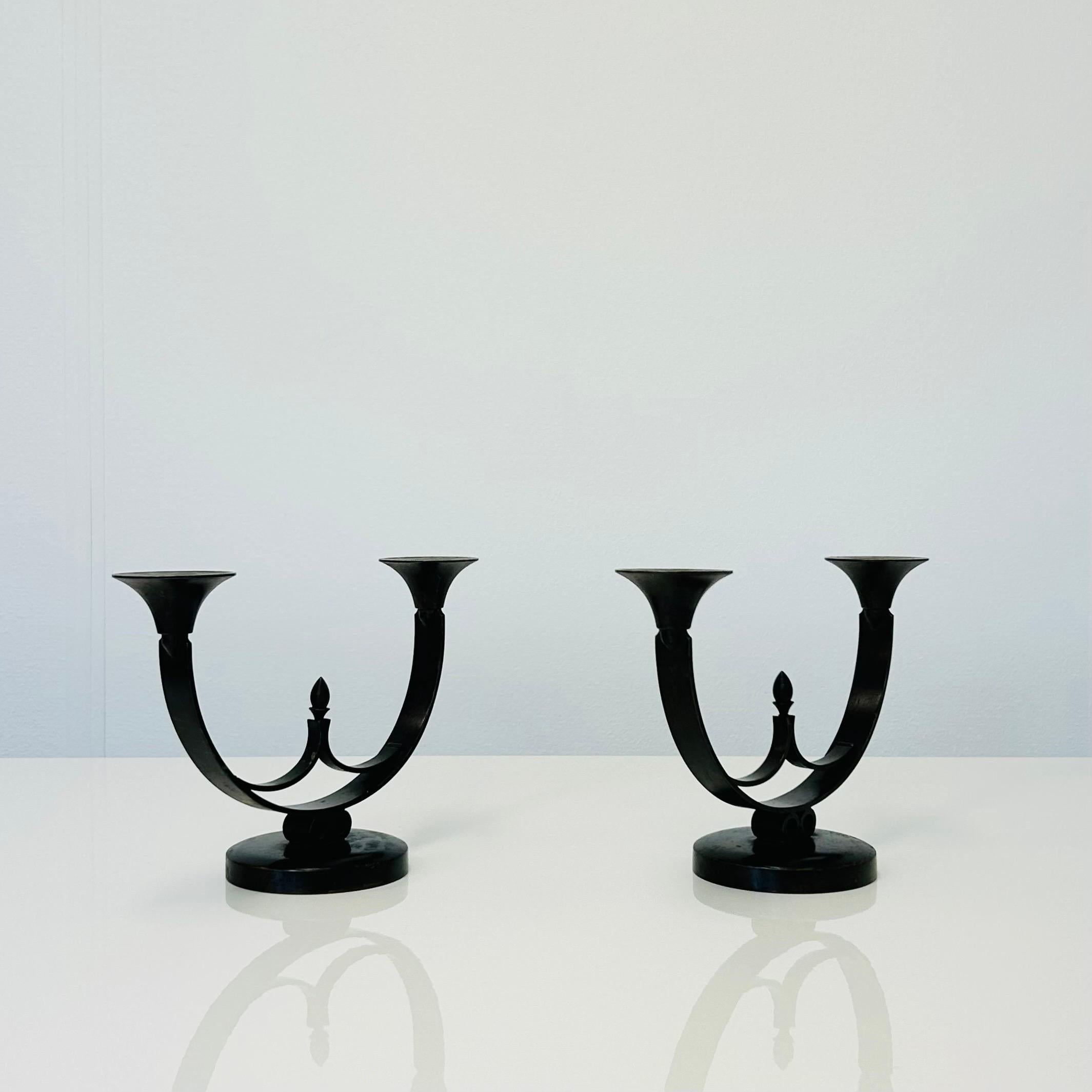 Mid-20th Century Pair of Light Bronze Candle Holders by Just Andersen, 1930s, Denmark For Sale