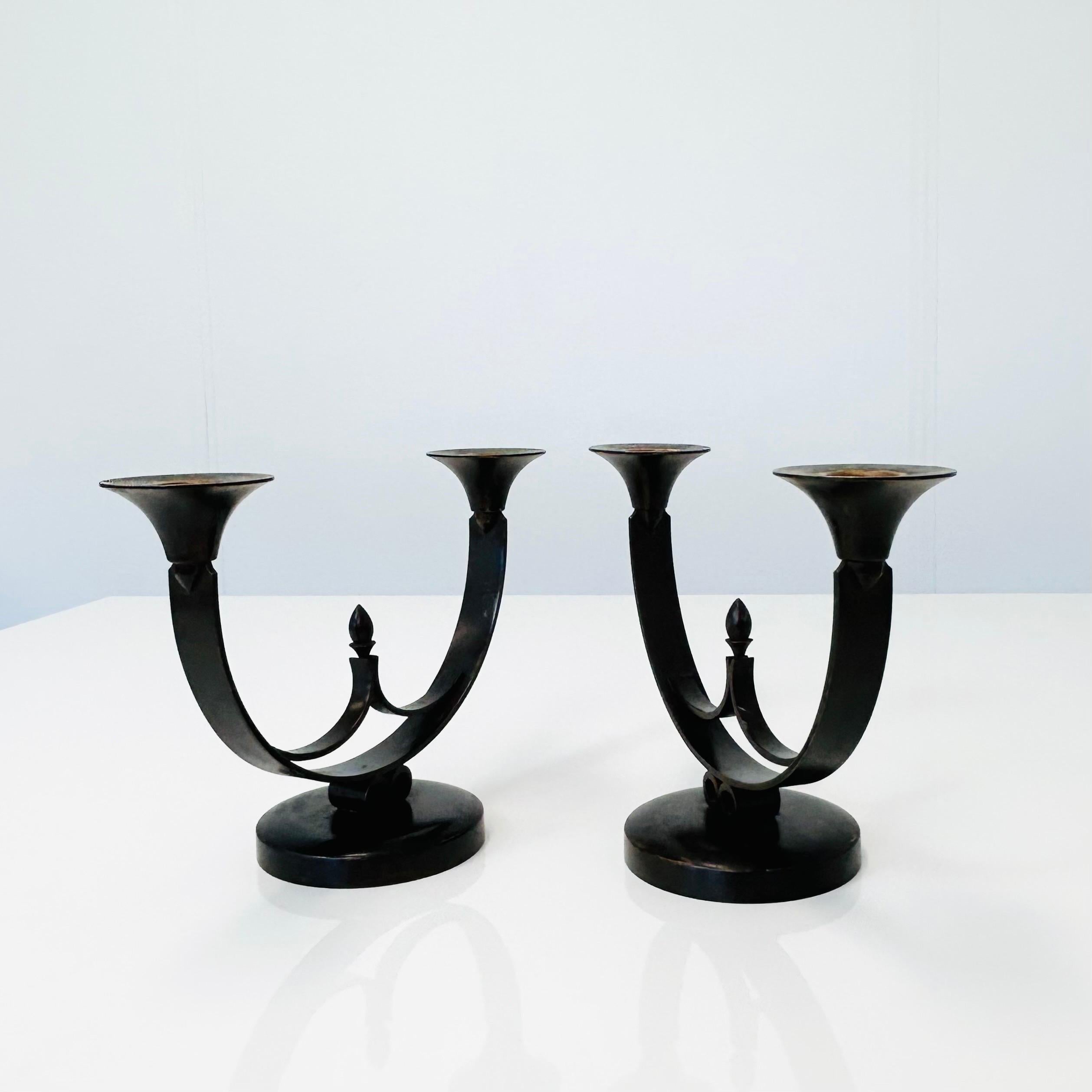 Pair of Light Bronze Candle Holders by Just Andersen, 1930s, Denmark For Sale 1