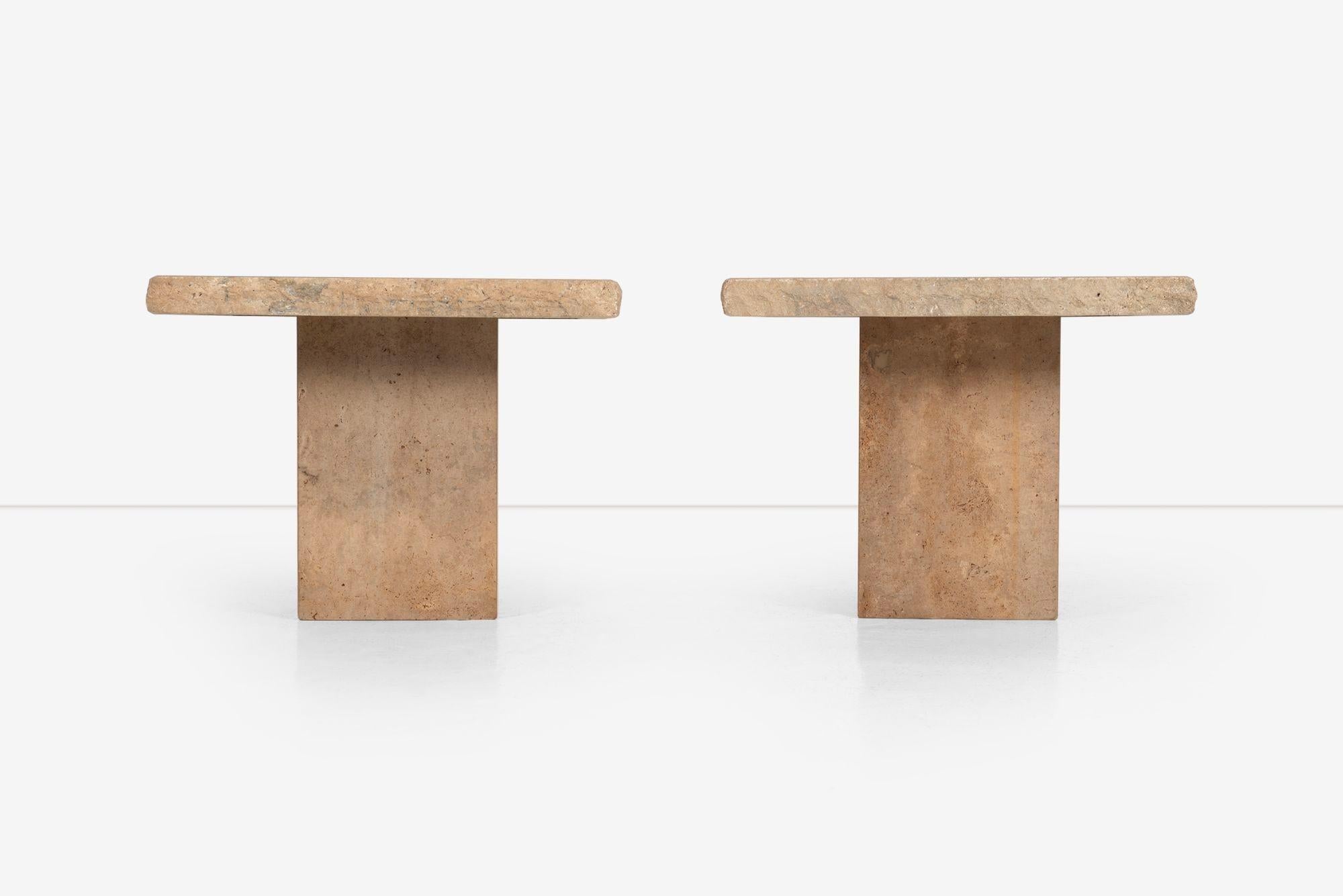 Pair of Light Brown Italian Travertine Side Tables, The 29