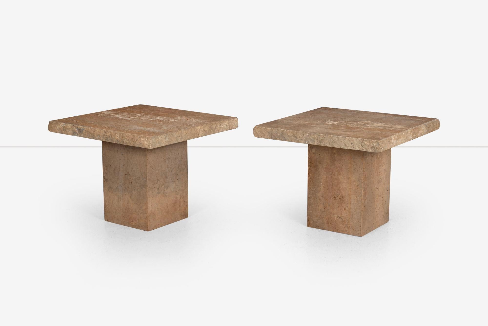 Pair of Light Brown Italian Travertine Side Tables In Good Condition For Sale In Chicago, IL