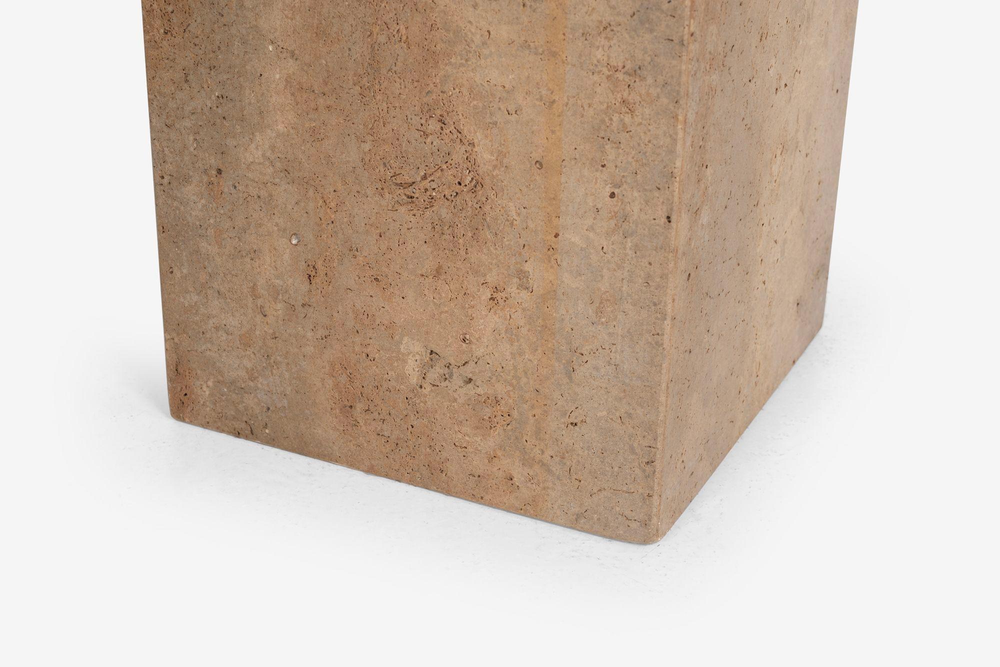 Pair of Light Brown Italian Travertine Side Tables For Sale 2