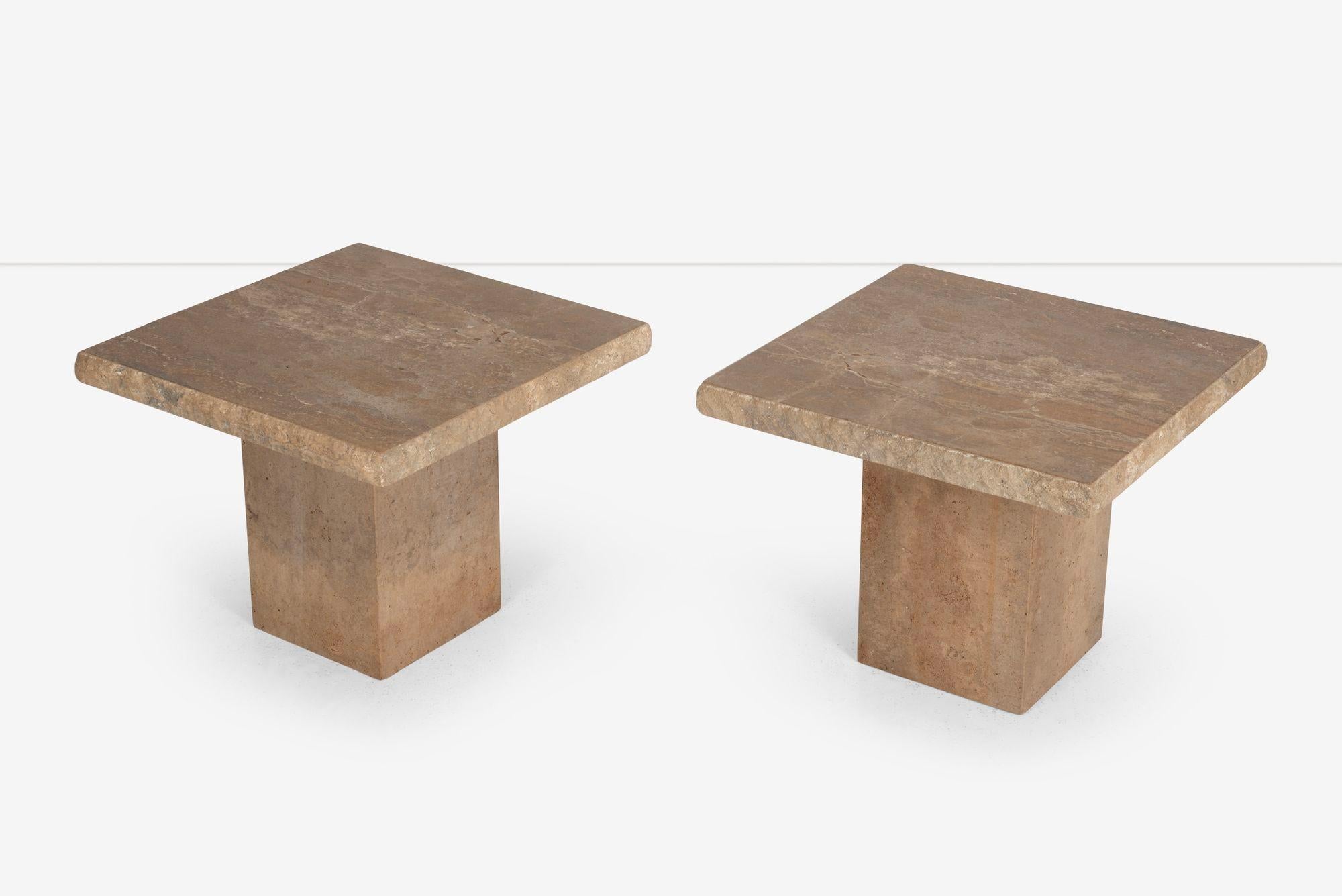 Pair of Light Brown Italian Travertine Side Tables For Sale 3